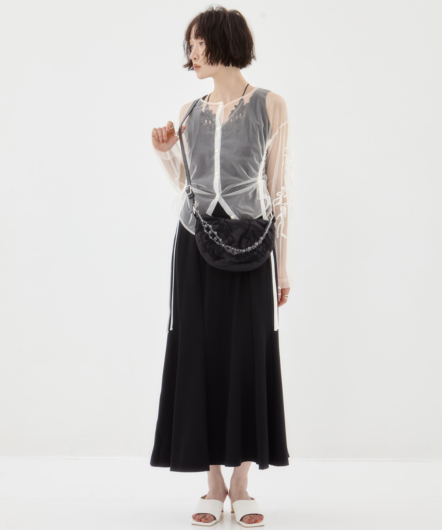 EX.embroidered tulle cardigan MURRAL