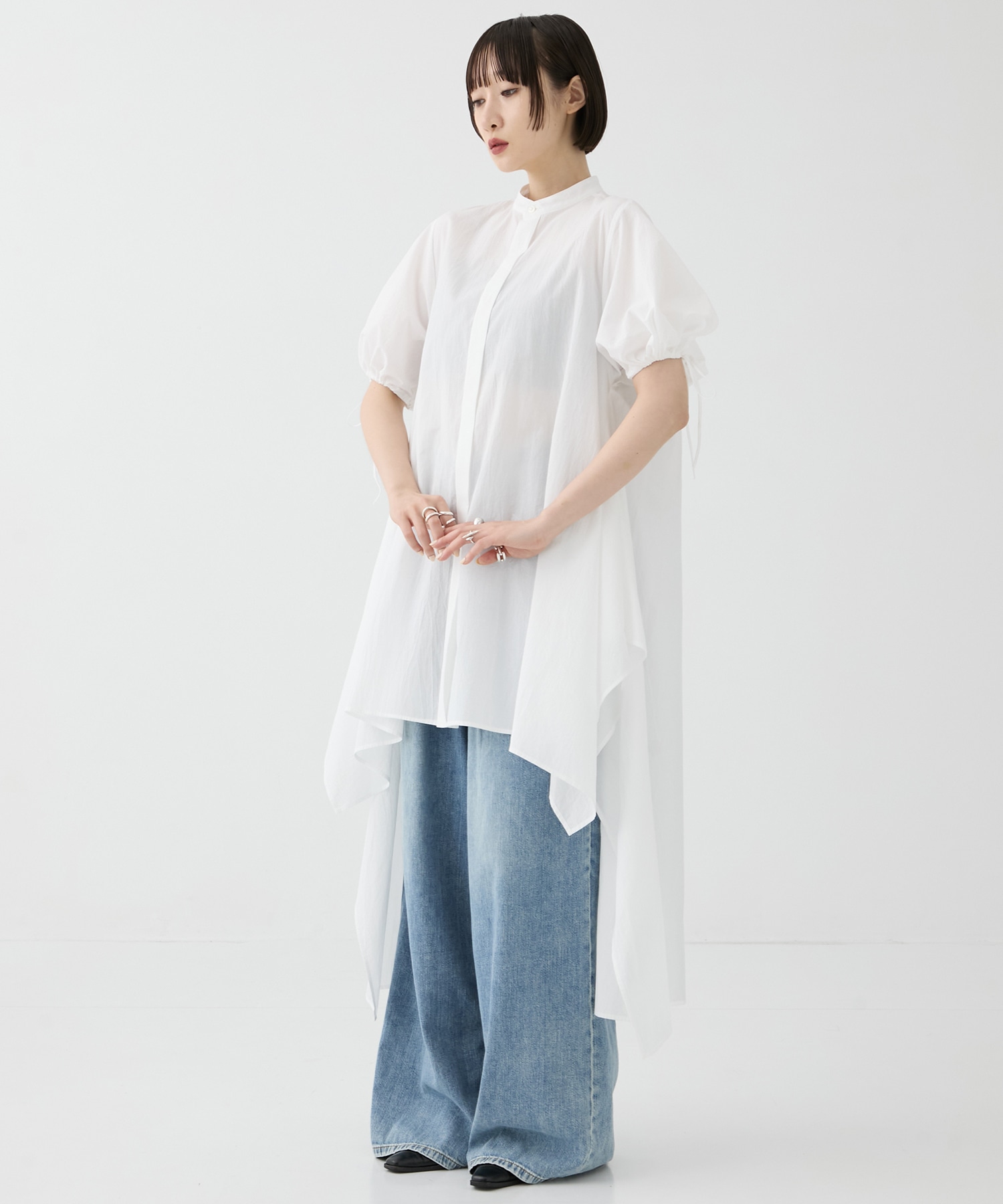 別注 Coボイルサッカーケープスリーブシャツ FEMMENT