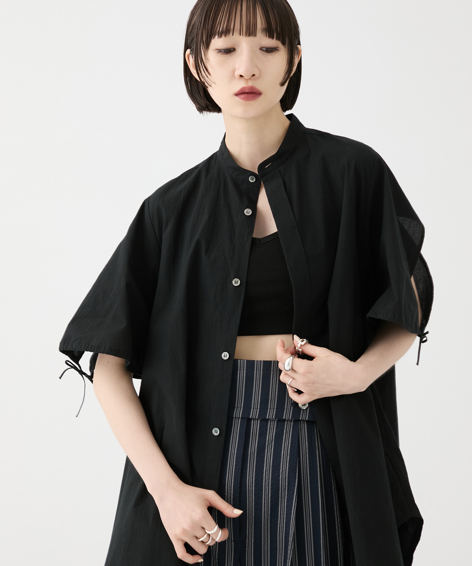 別注 Coボイルサッカーケープスリーブシャツ FEMMENT