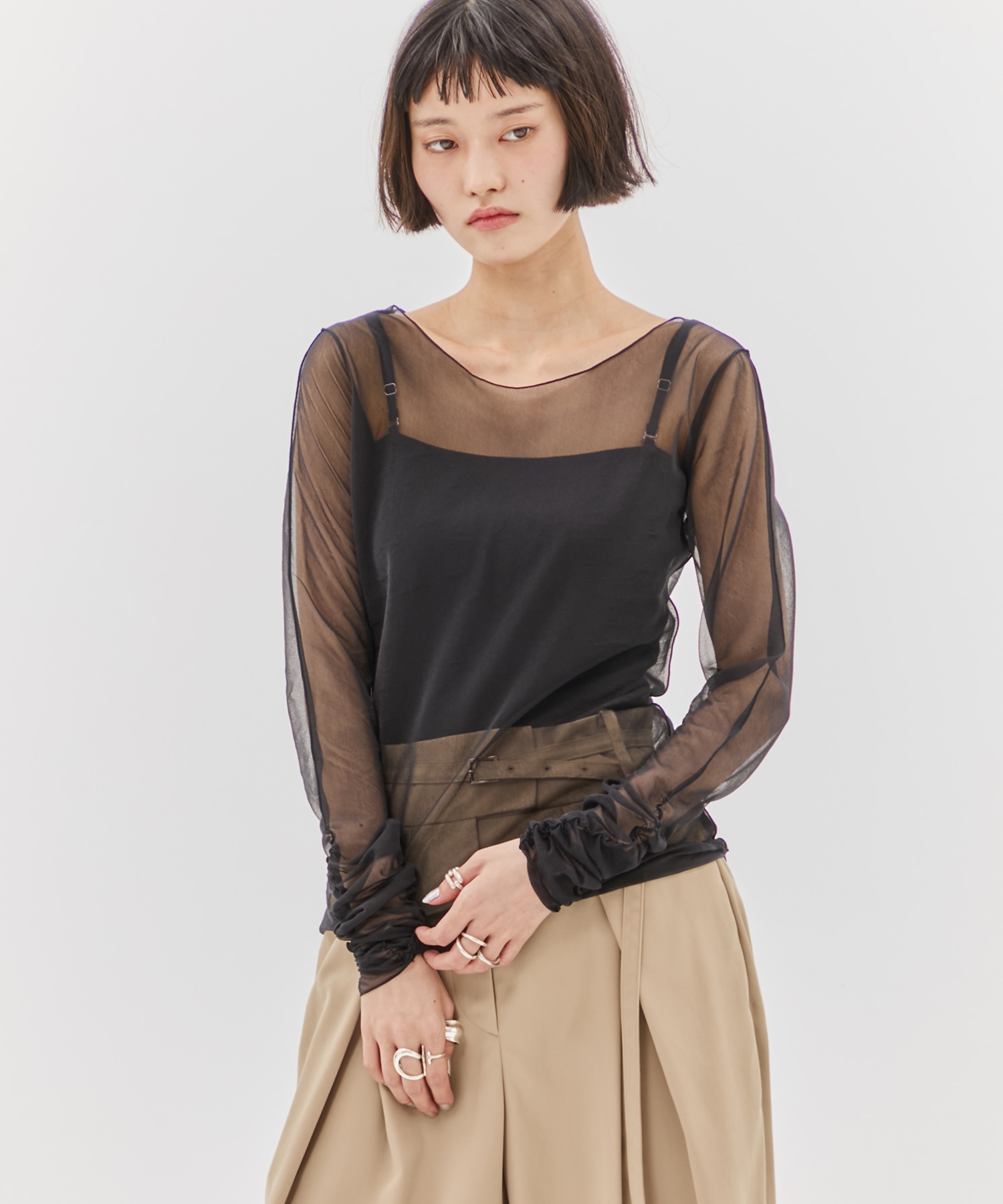 Gathered Sleeve Sheer Top STUDIOUS