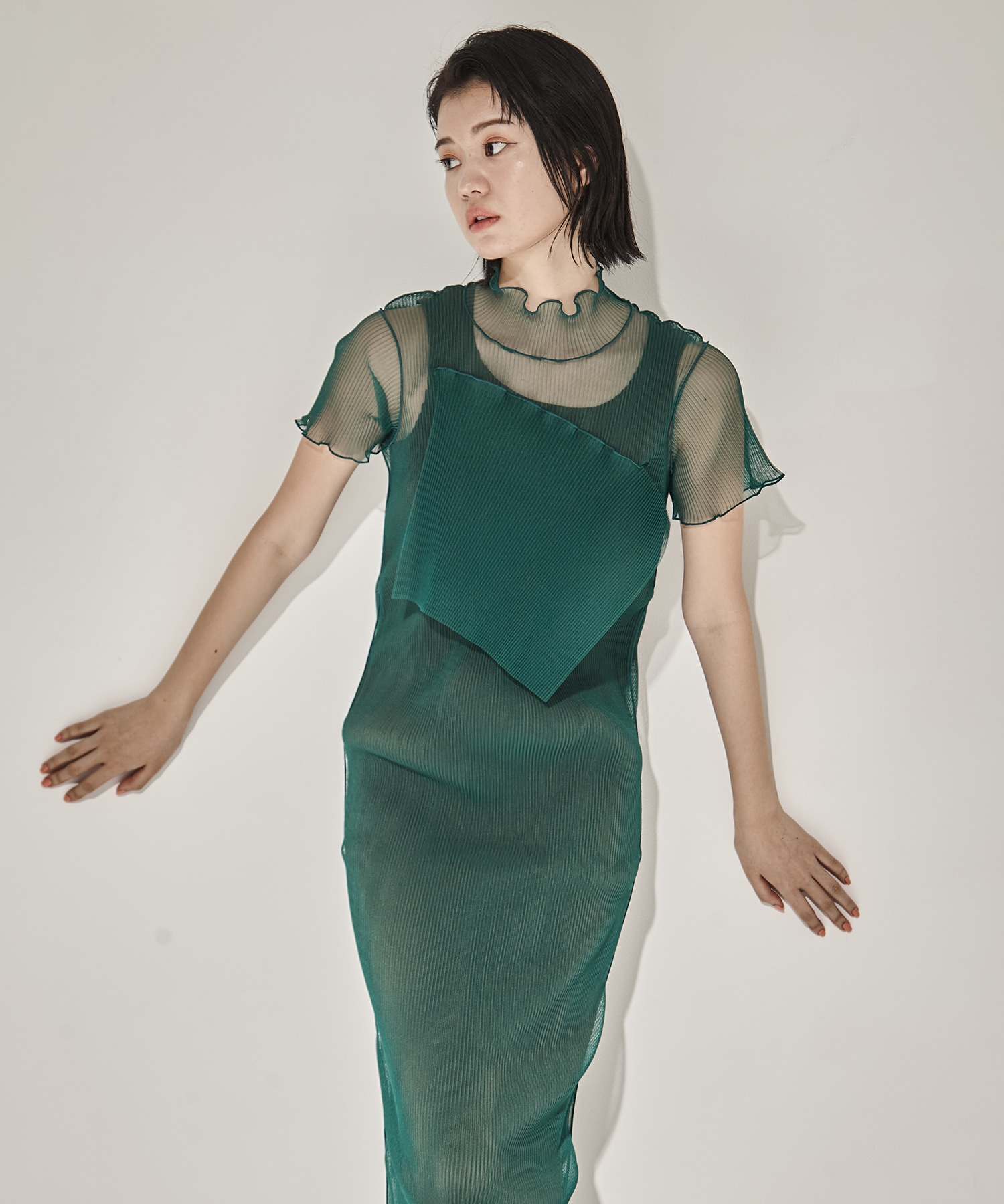 SHEER LAYERED SHORT SLEEVE DRESS kotohayokozawa