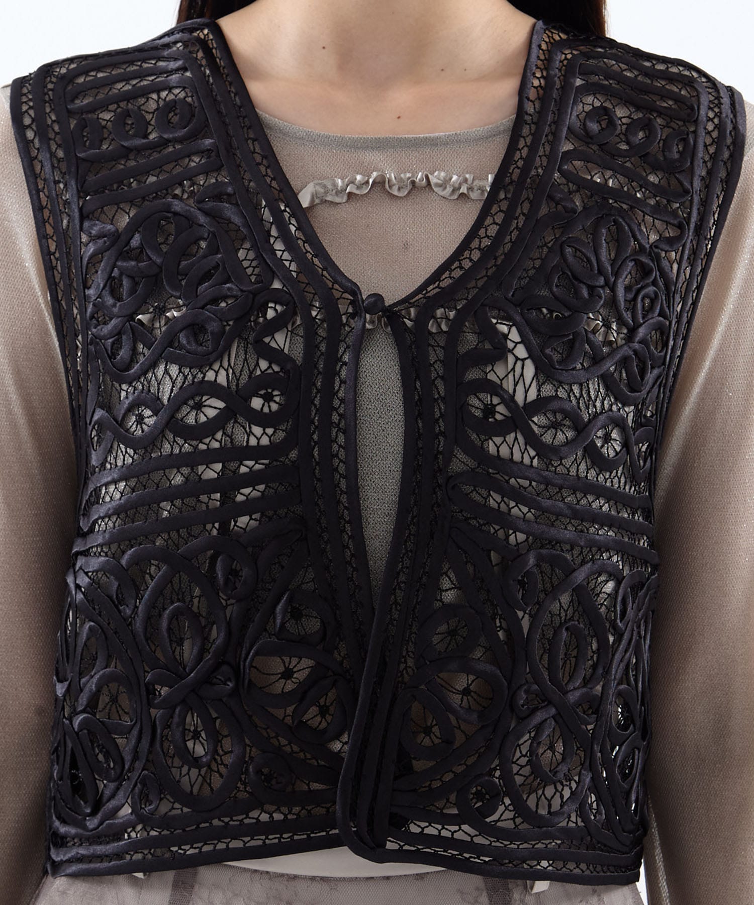 2WAY SATIN BATTEN  LACE VEST AMERI