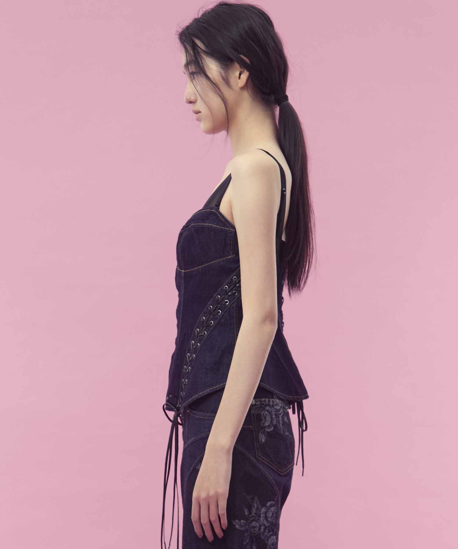 Lace up denim bustier FETICO