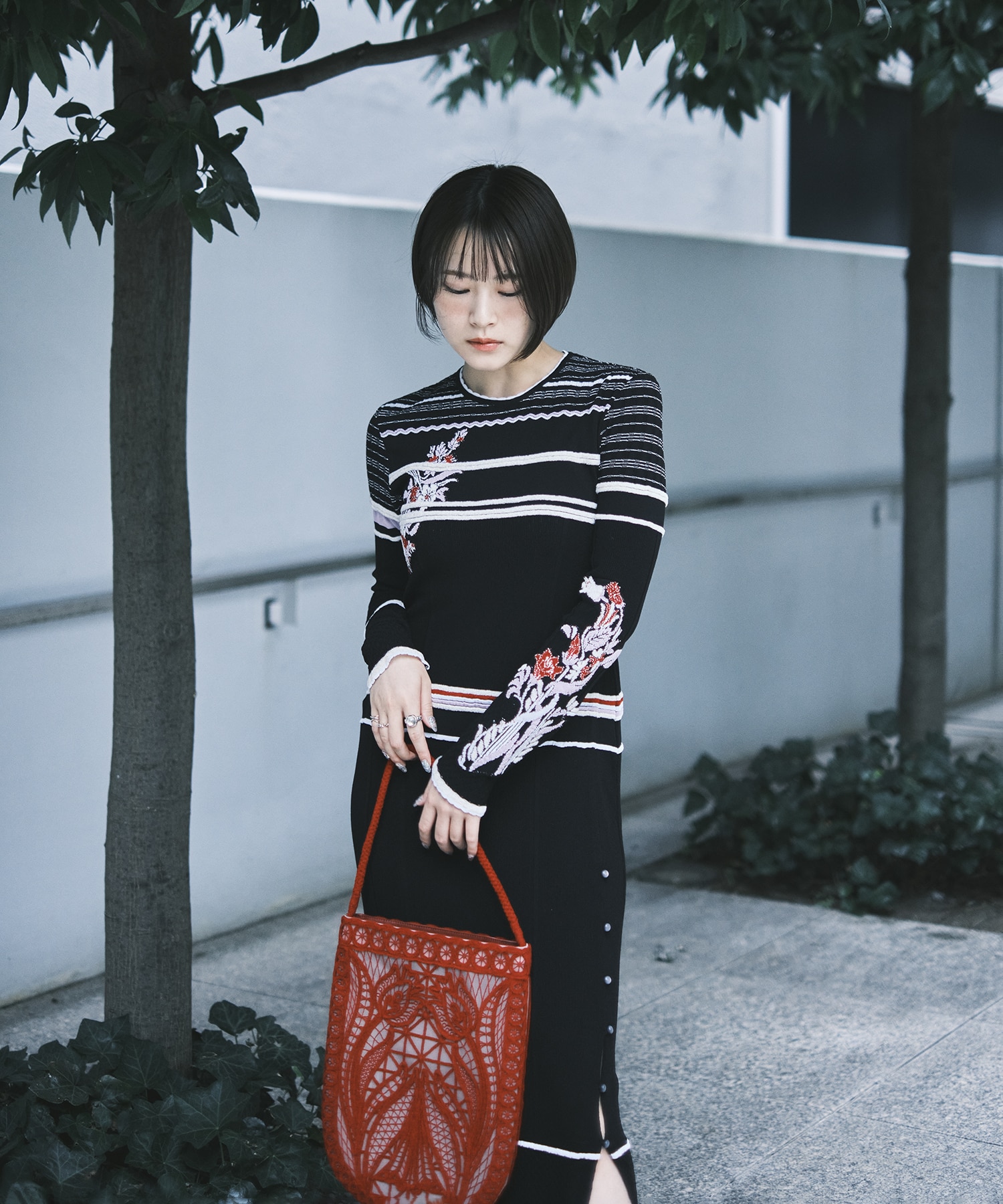 Floral Motif Intarsia Knitted Dress Mame Kurogouchi