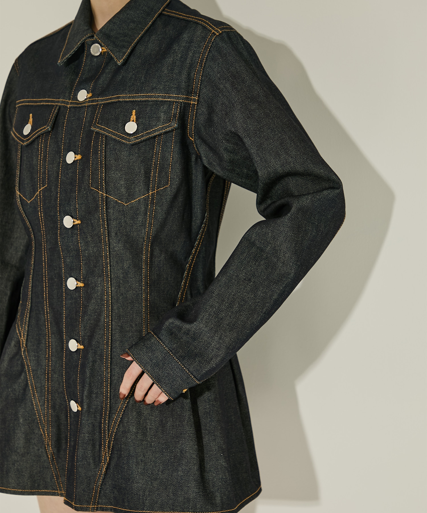 RIGID DENIM PEPLUM JACKET JOHN LAWRENCE SULLIVAN