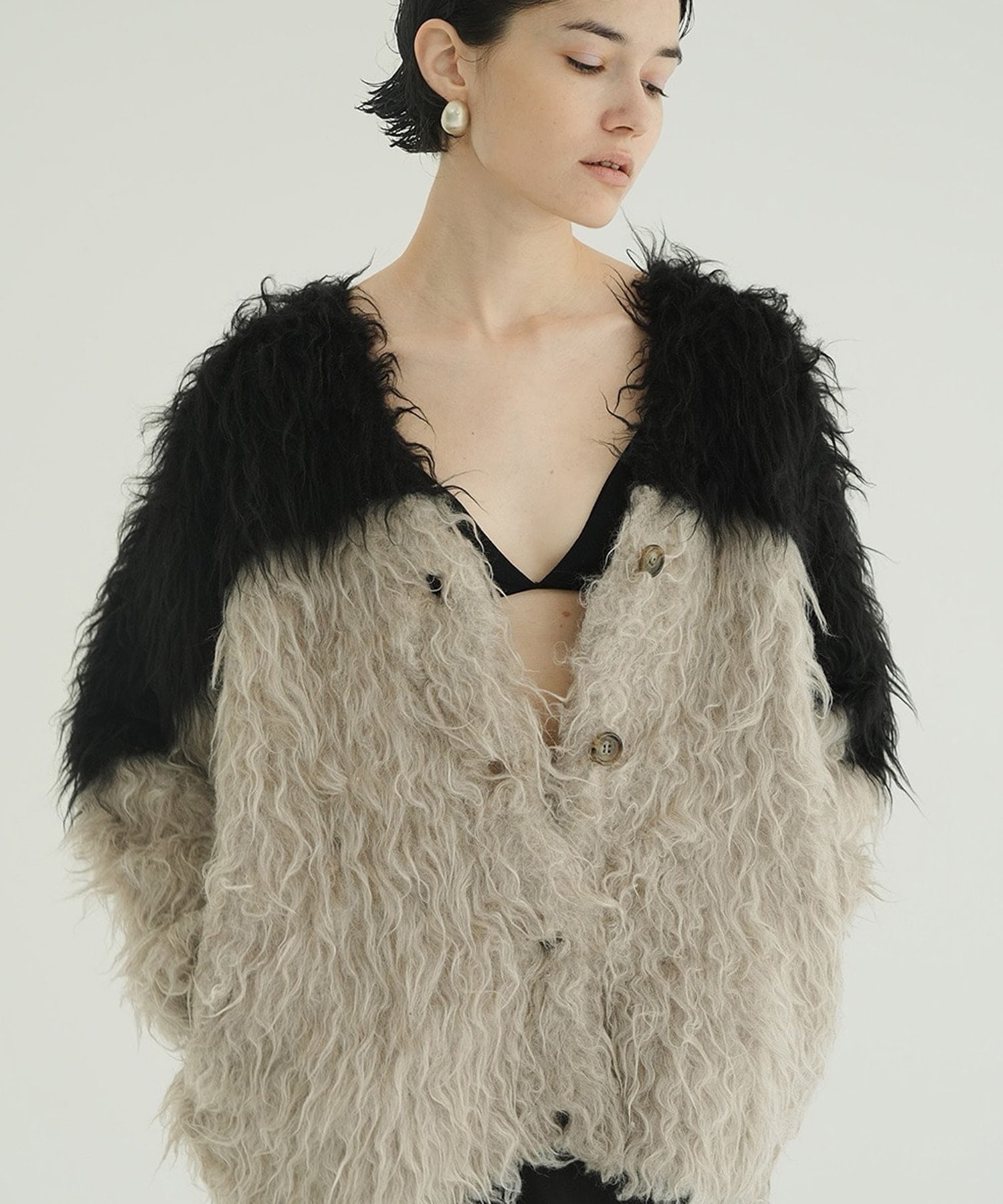 BI COLOR SHAGGY KNIT CARDIGAN CLANE