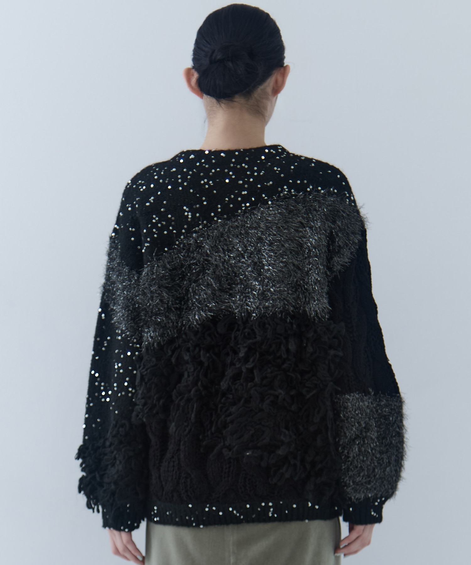 UND MIX YARN PATCHWORK KNIT CARDIGAN AMERI