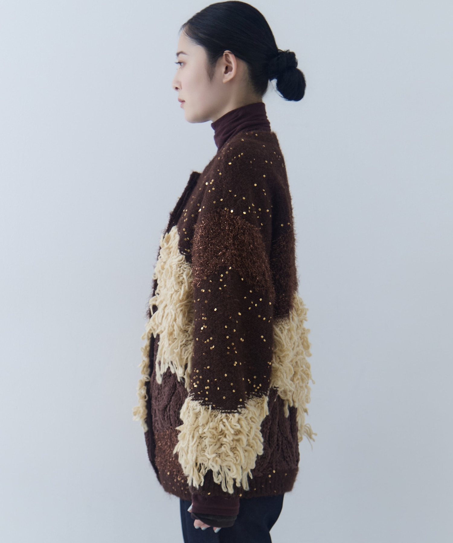 UND MIX YARN PATCHWORK KNIT CARDIGAN AMERI