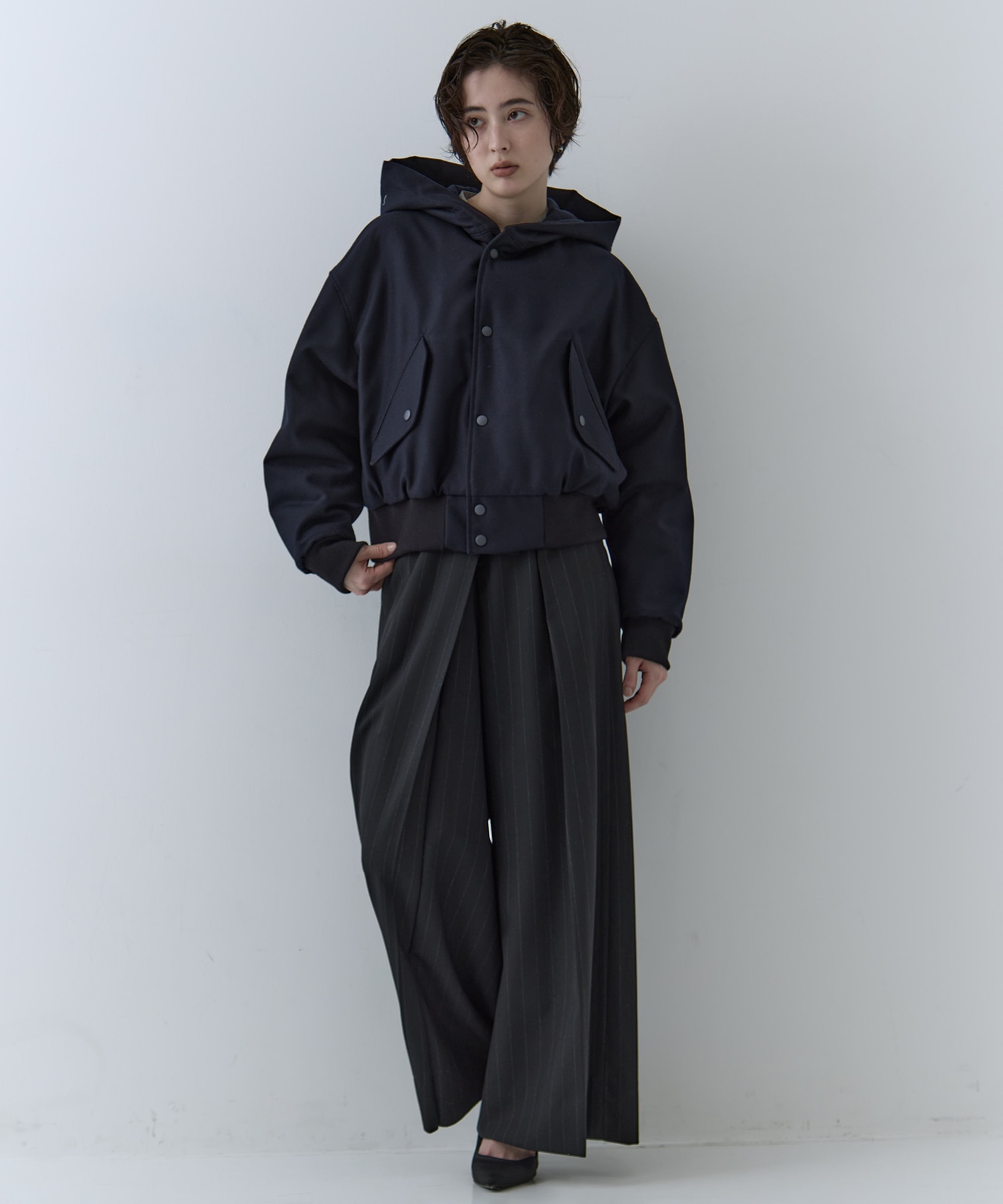 Asymmetric Tucked Flare Trousers STUDIOUS