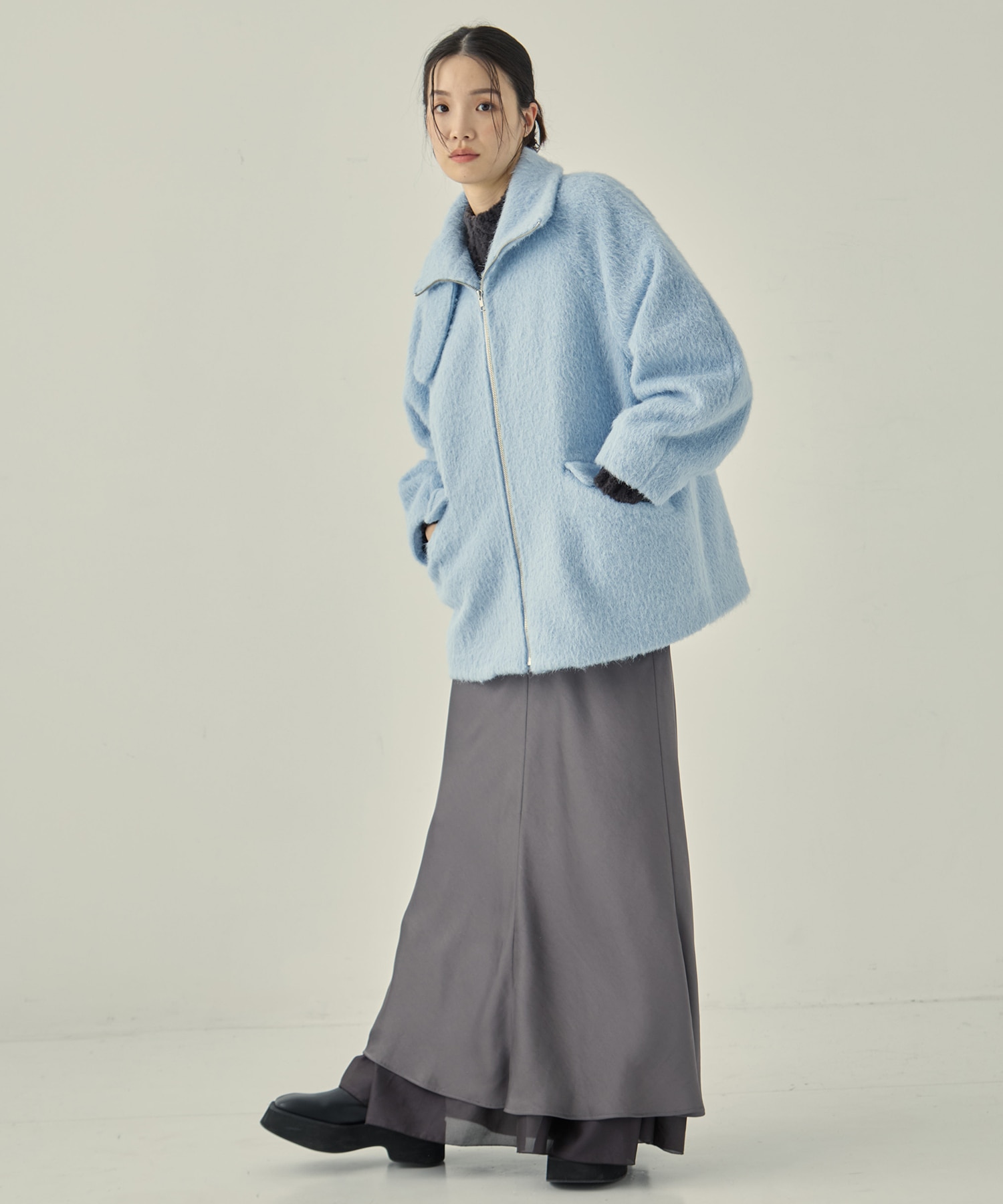 【WEB限定カラー】STAND COLLAR SHAGGY MIDDLE COAT STUDIOUS