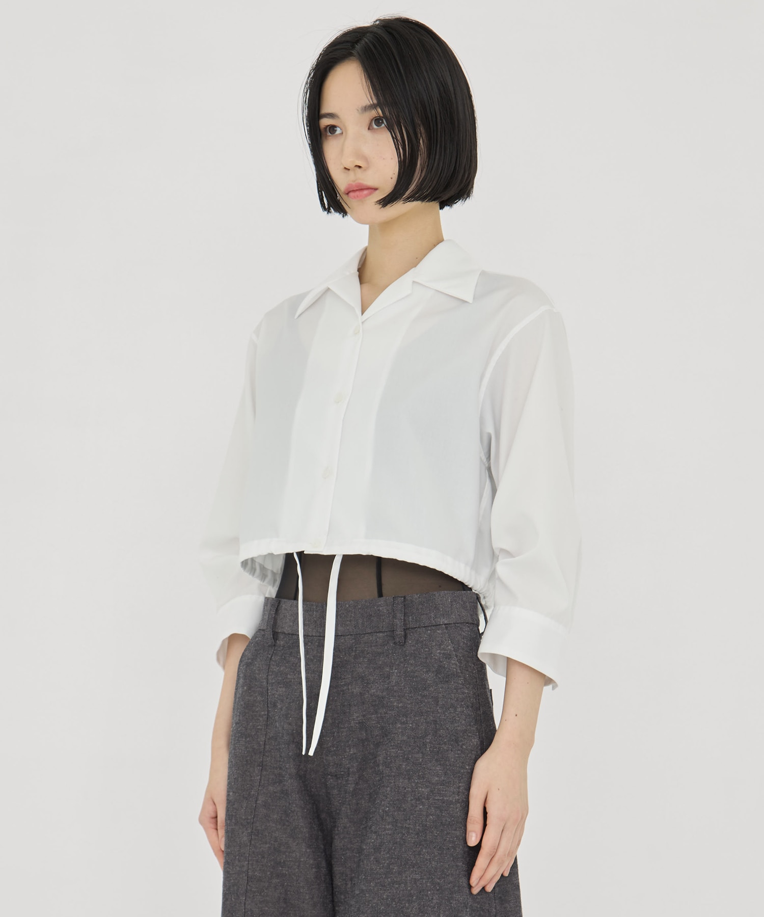 CROPPED COTTON OPEN-COLLAR SHIRT CINOH