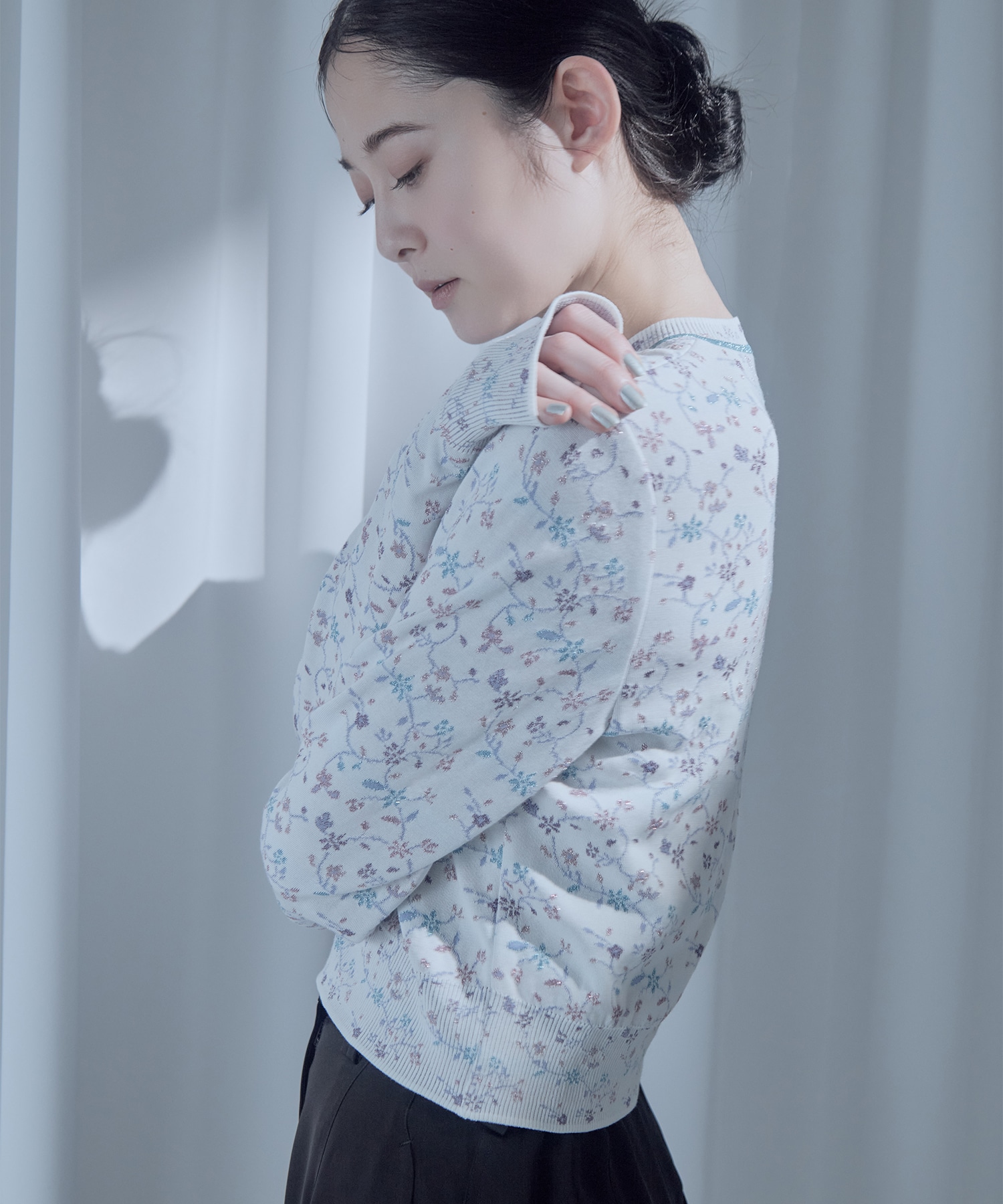 Floral Motif Glitter Knit Cardigan Mame Kurogouchi