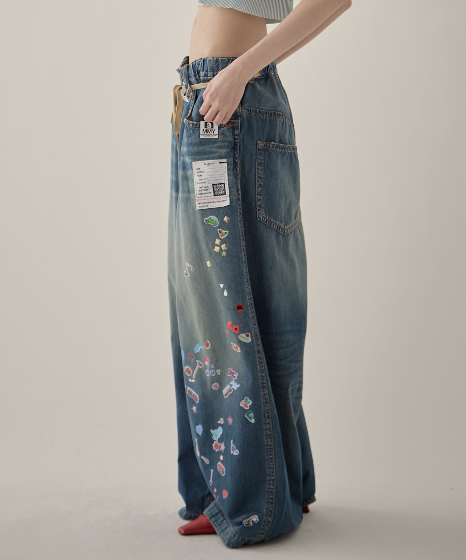 DENIM HUGE DETAIL PANTS w KIDS STICKER Maison MIHARA YASUHIRO