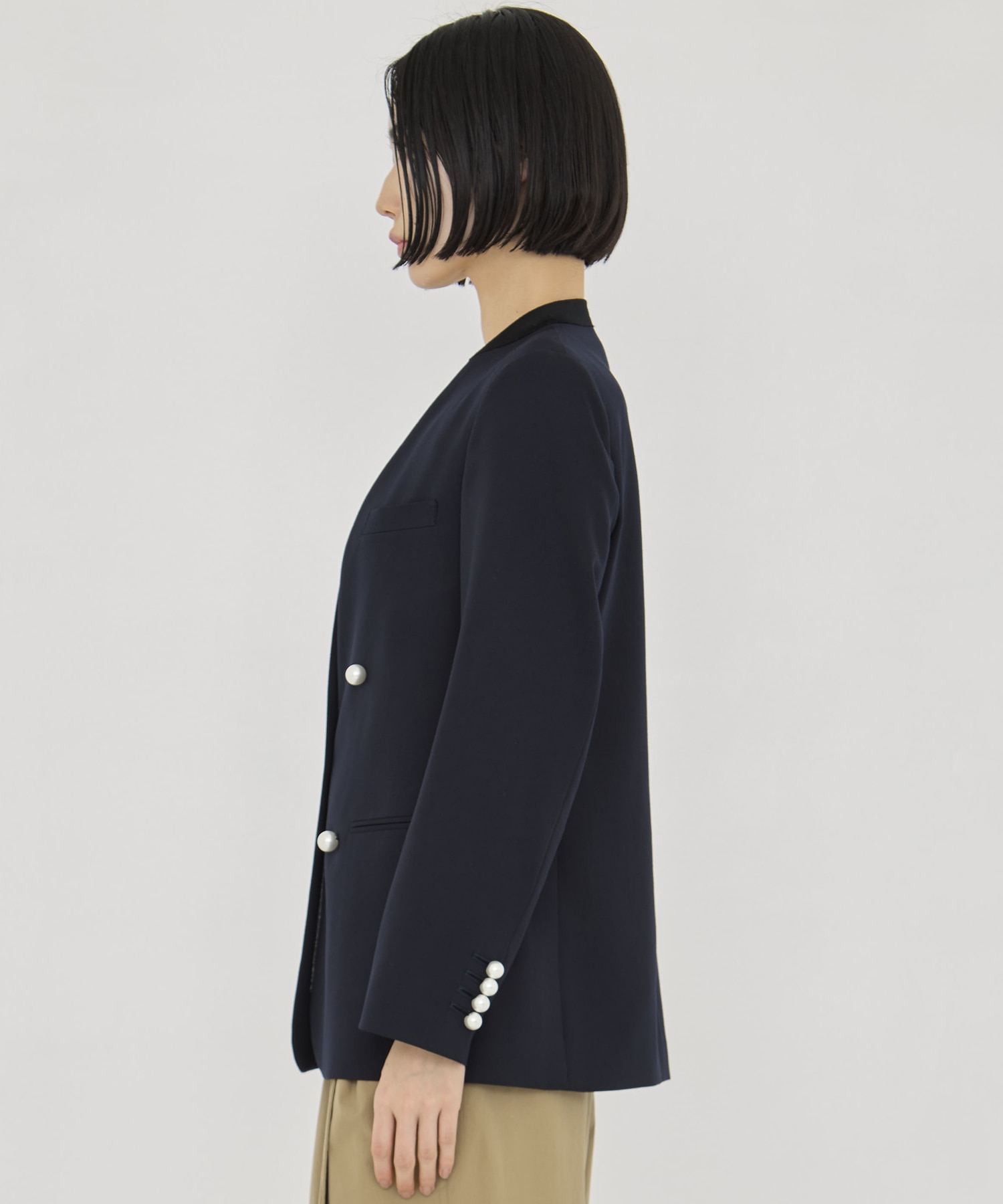 BLACK FORMAL NO COLLAR JACKET CINOH