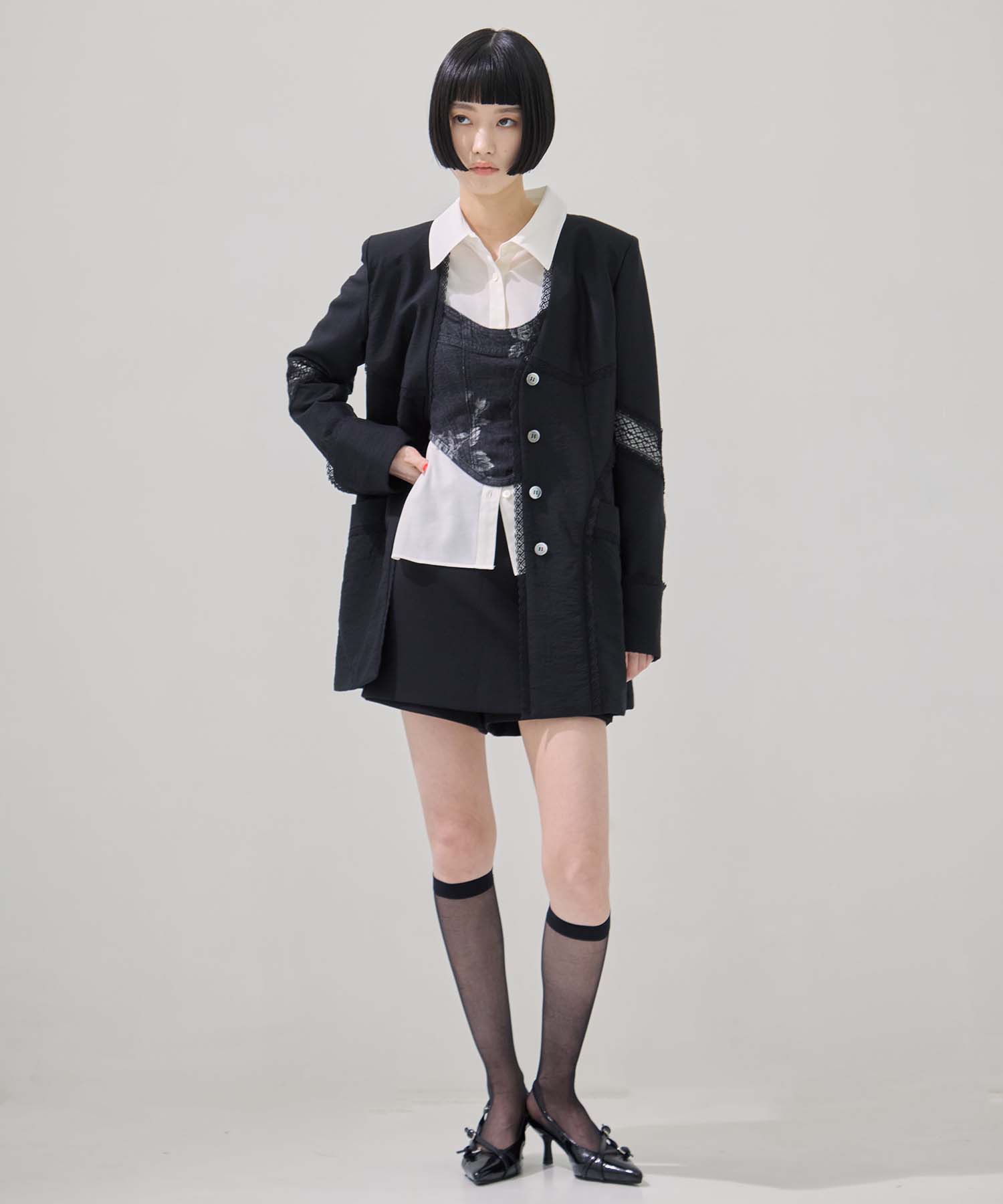 別注 LACE-PANELED SHIRT JACKET FETICO