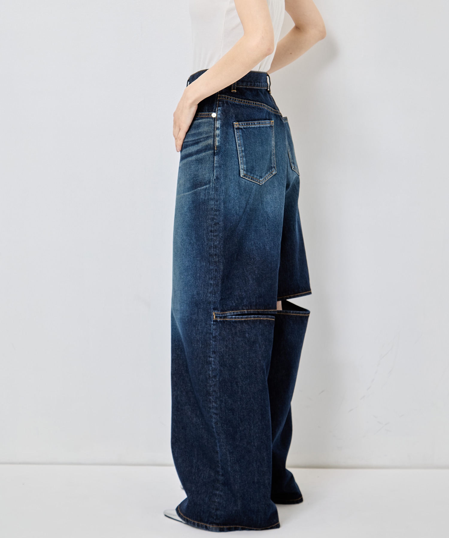 別注 WASHED DENIM CUT OUT WIDE PANTS JOHN LAWRENCE SULLIVAN
