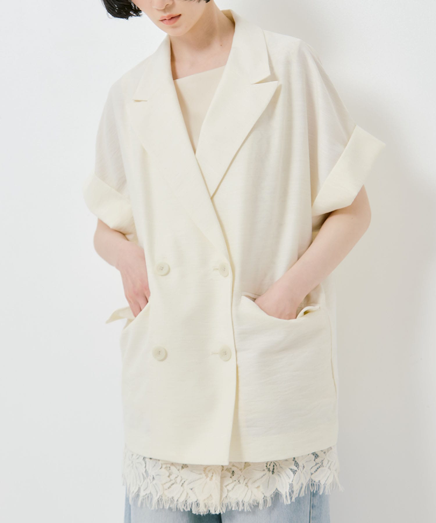 MELANGE LACE VEST LAYERED JACKET AMERI