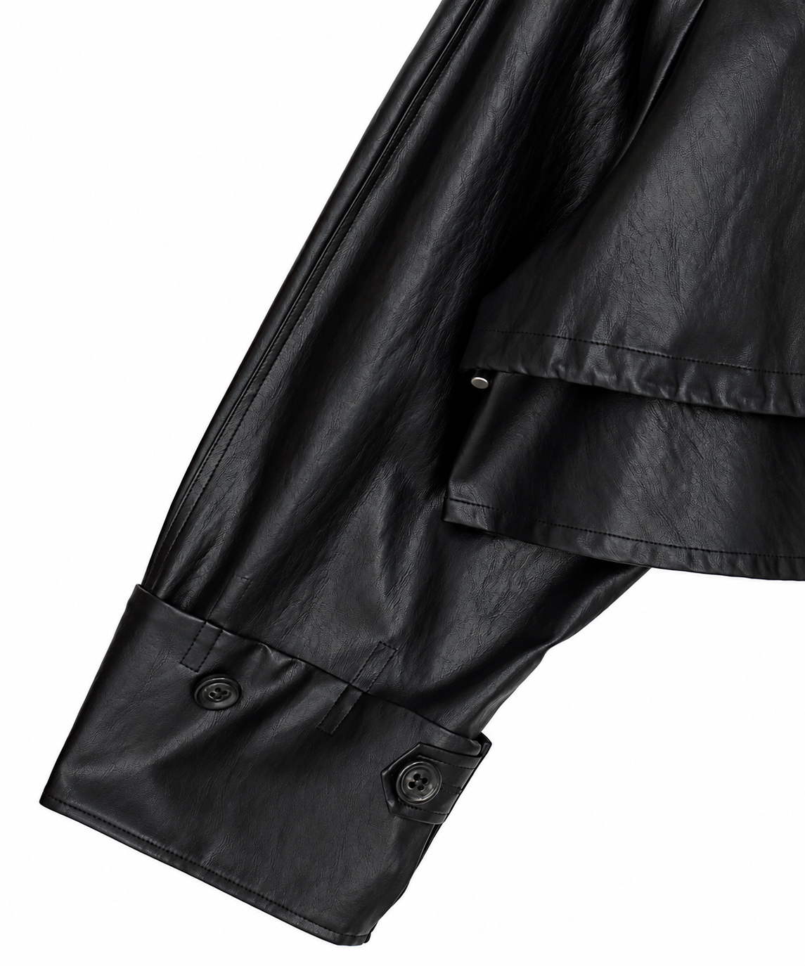 DRAWSTRING YOKE SYNTHETIC LEATHER SHORT COAT AMERI