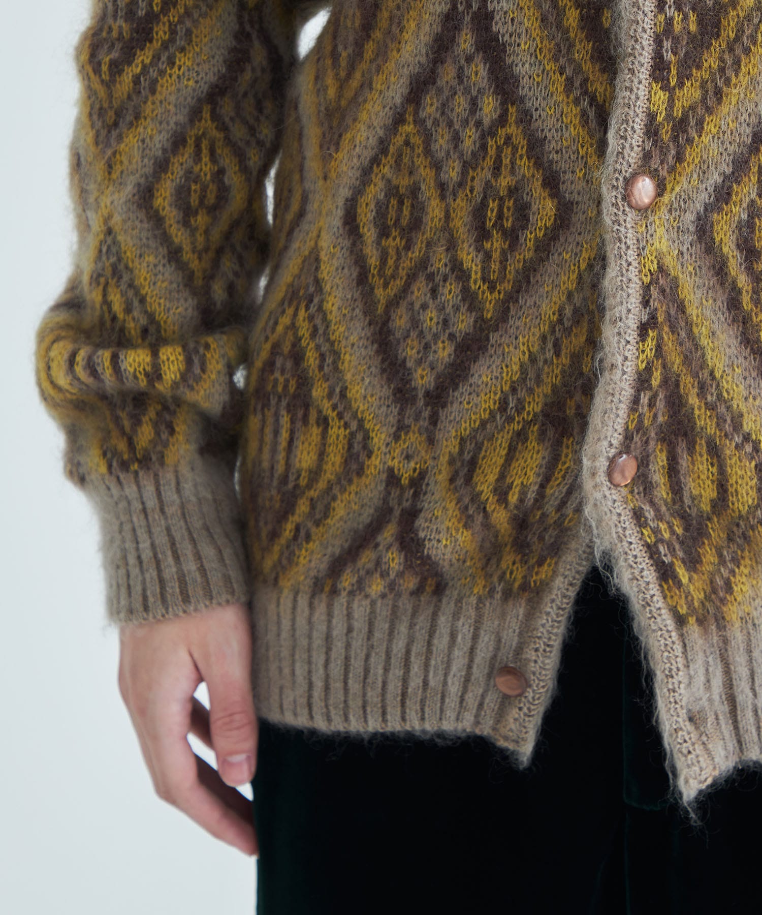 Mohair Cardigan - Geometric Diamond(XS BEIGE): NEEDLES: MENS