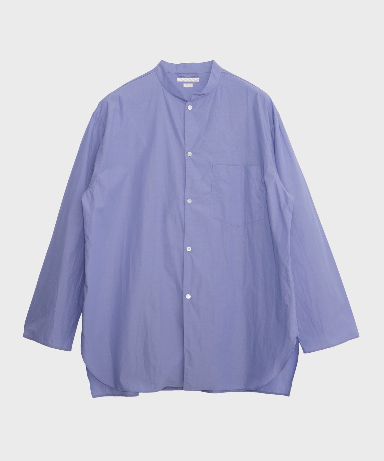 Chambray Stand Collar Cuffless Shirt blurhms