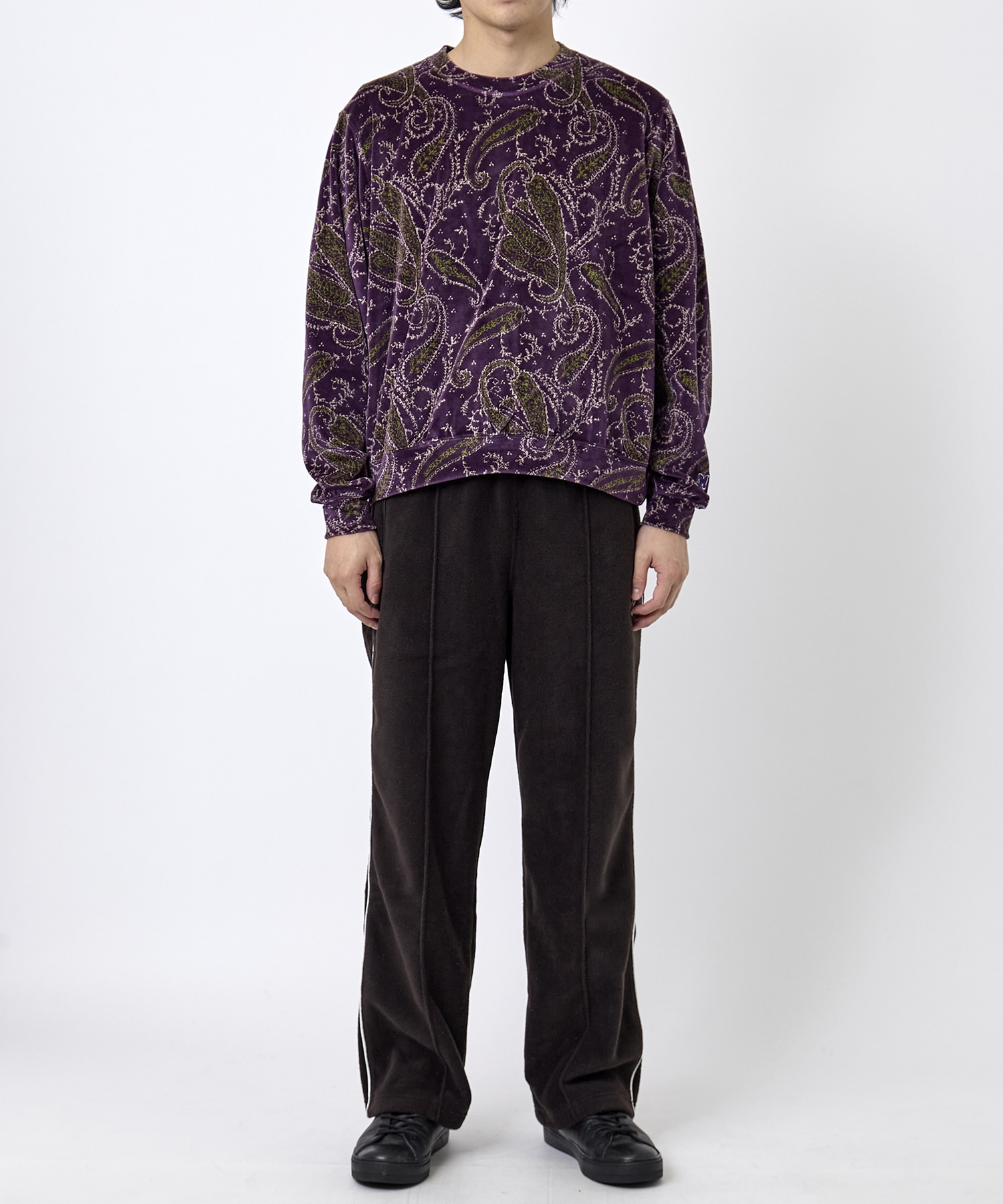 Crew Sweat Shirt - C/PE Paisley Velour Jq. NEEDLES