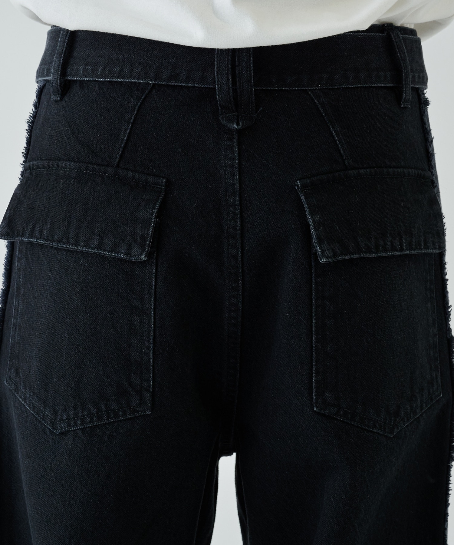 Side Fringe  Wide Denim Pants with Long Belt CULLNI