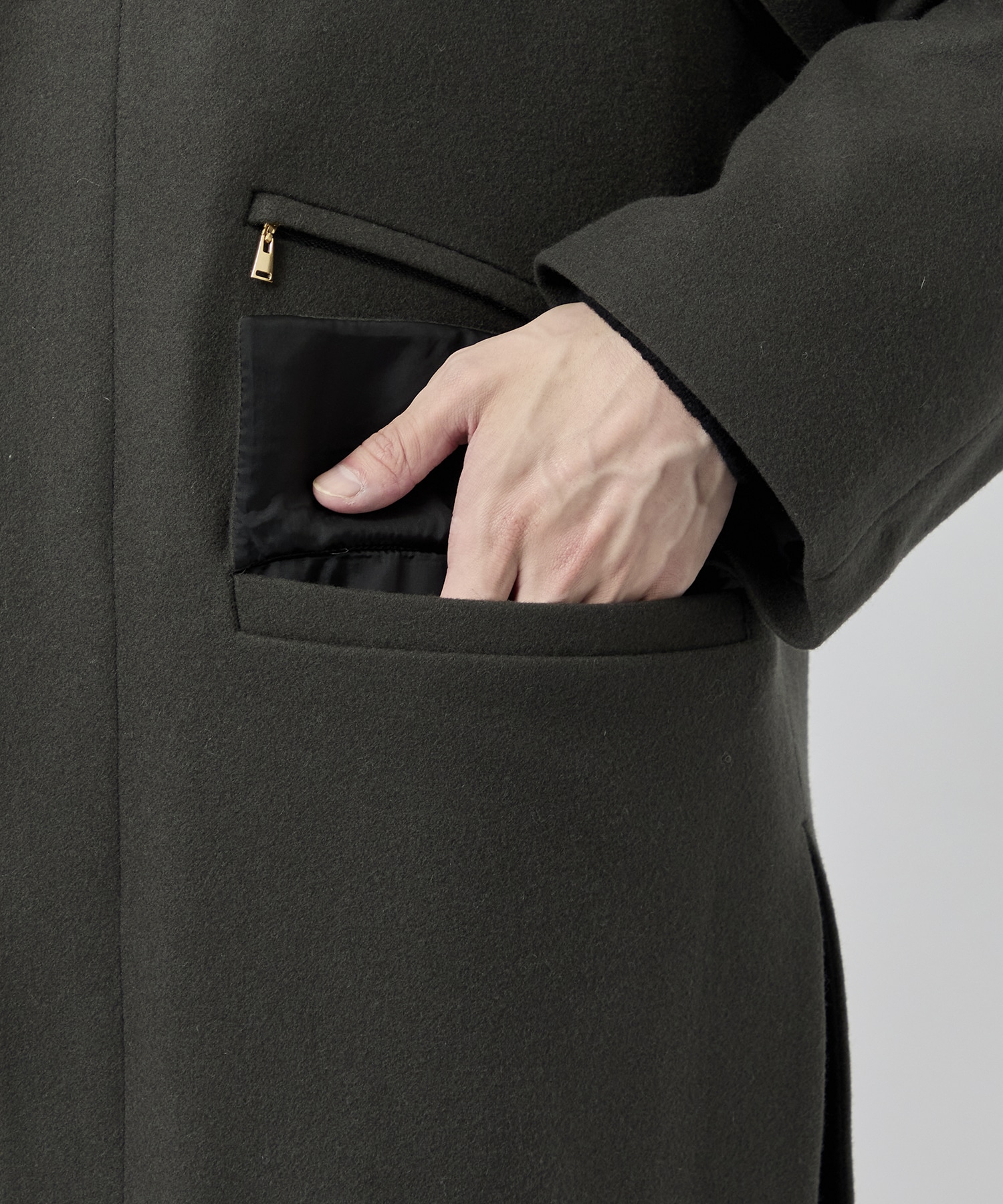 Wool Melton Double Pocket Long Coat CULLNI