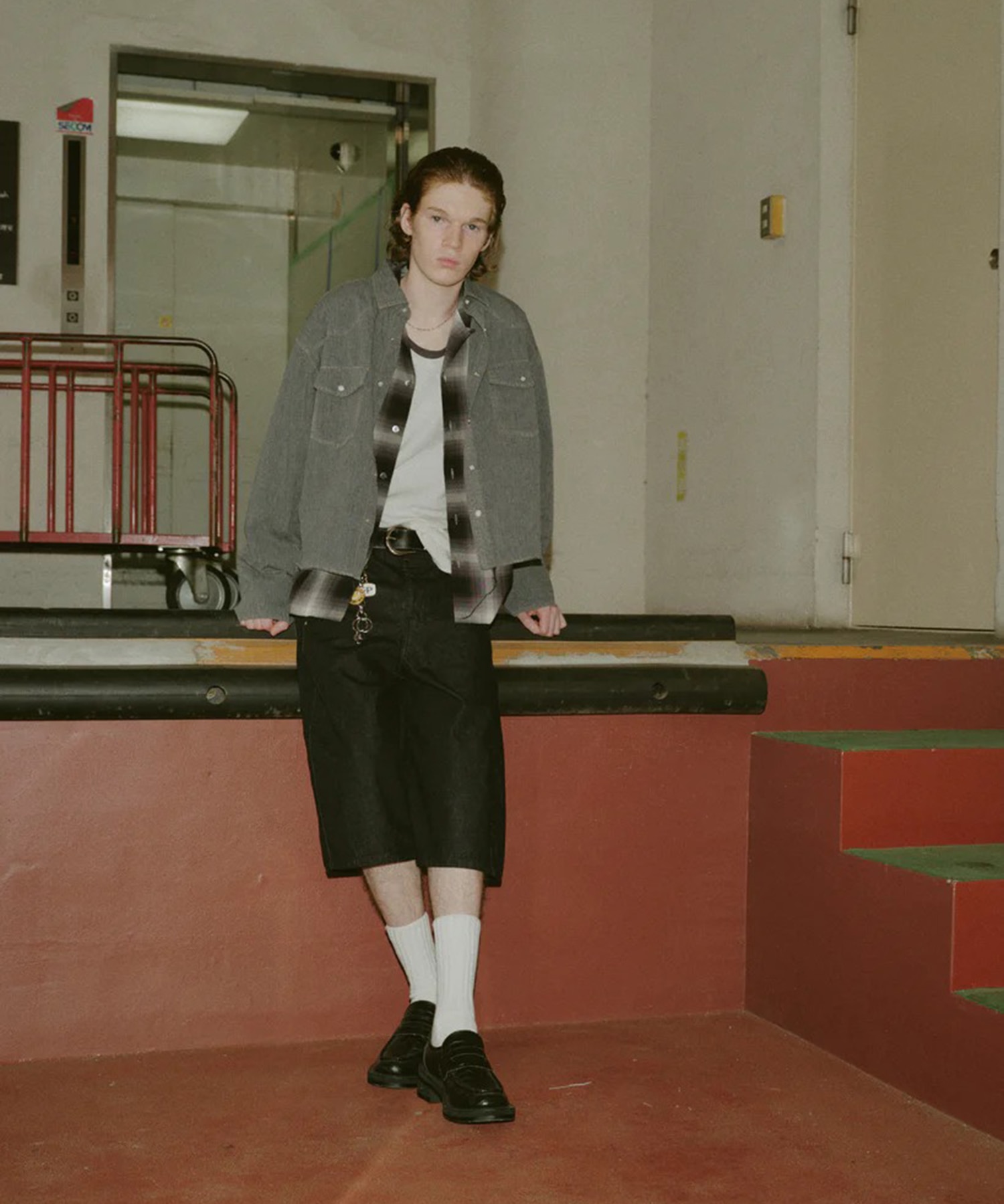 CHECK OPEN COLLAR SHIRT JieDa