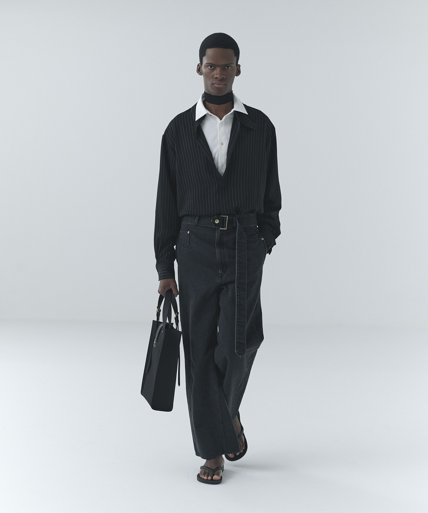 Stripe Double Cloth Chin Tab Long Sleeve Shirt CULLNI