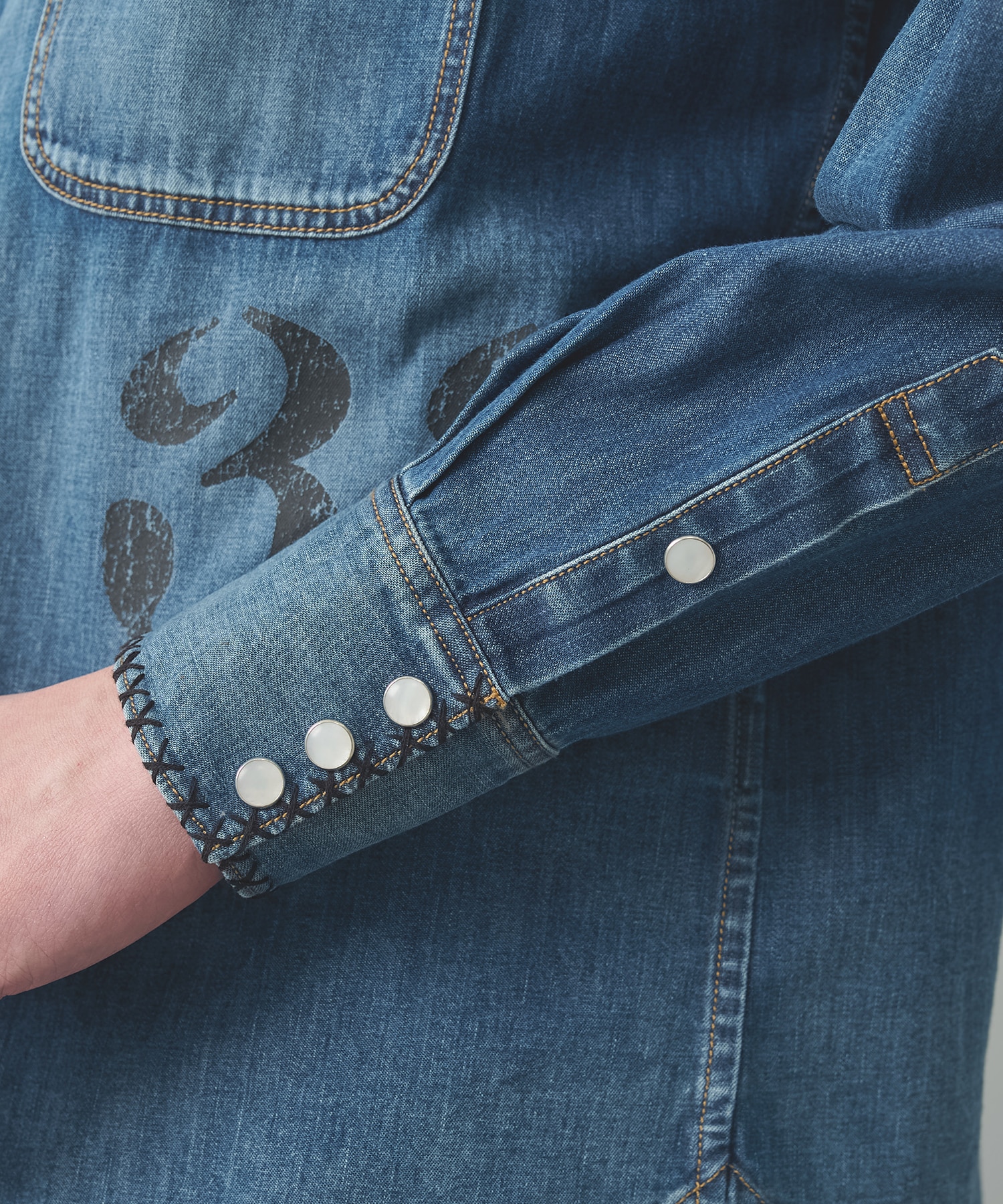 Hand-Embroidered Denim Shirt KHOKI