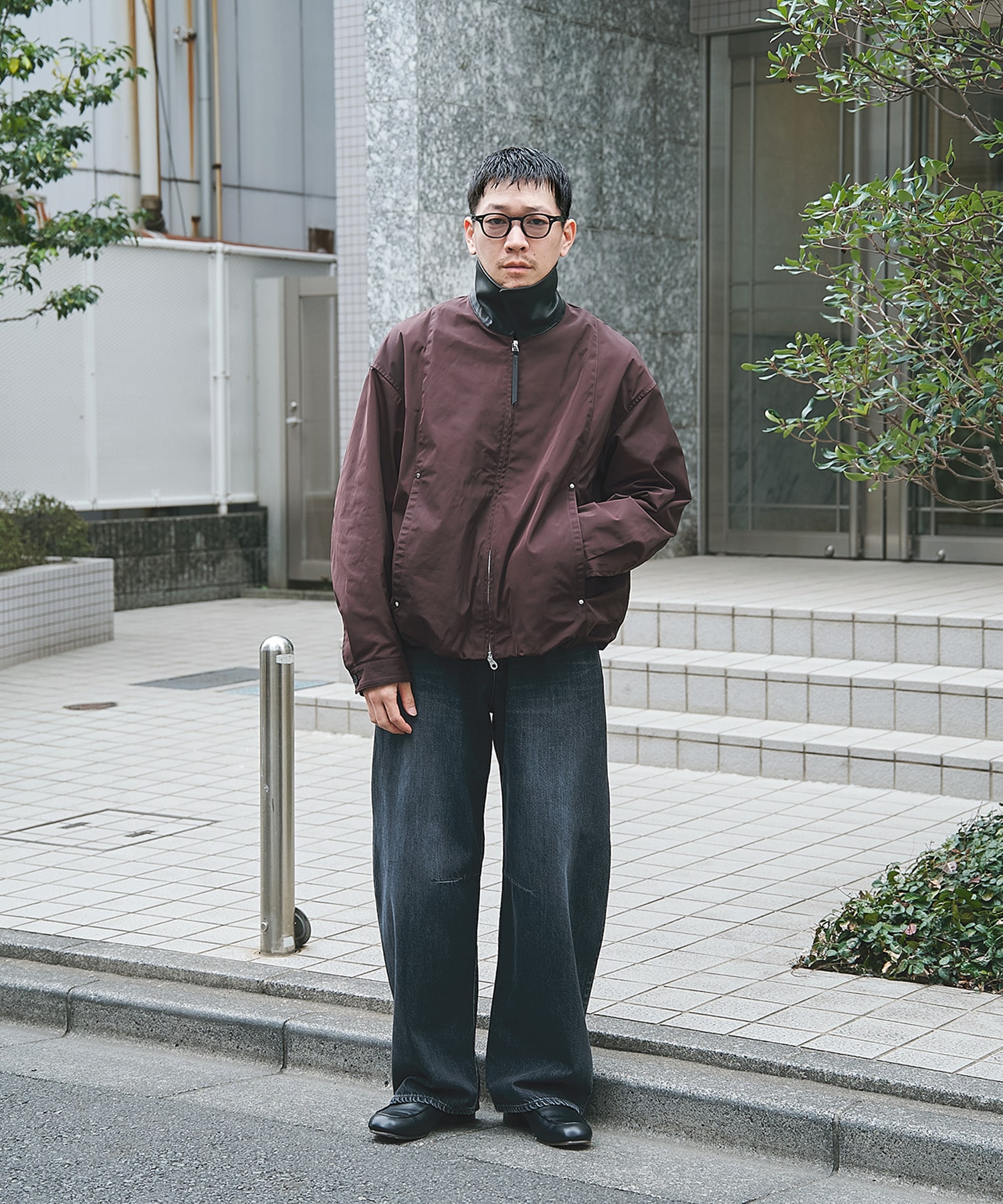 Leather collar Balloon Blouson STUDIOUS