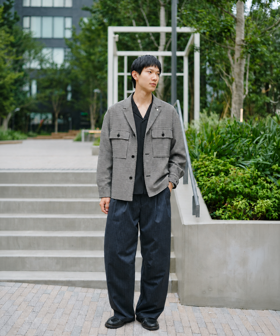Mix Yarn Mesh Notched Lapel Shirt Blouson CULLNI