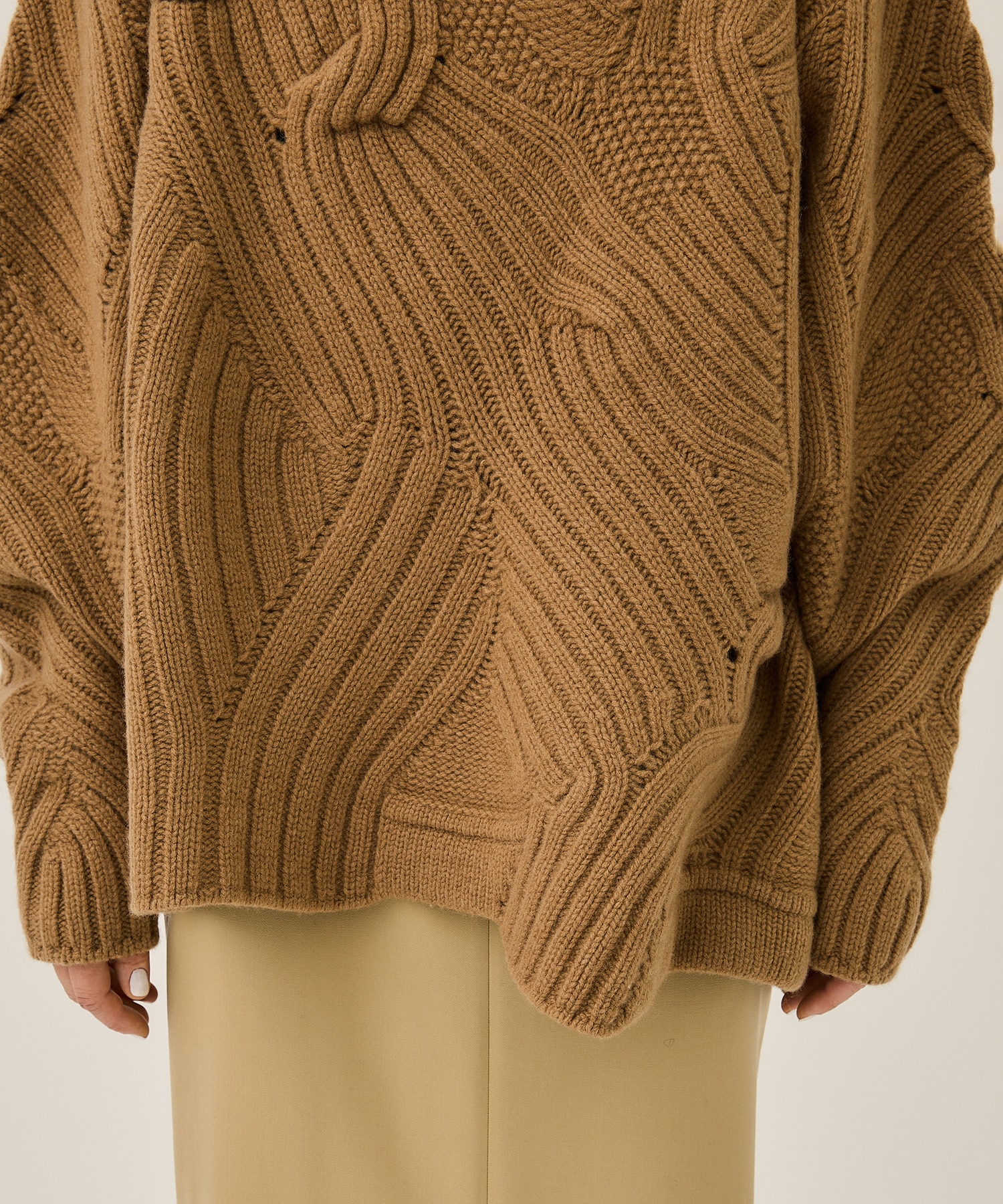 Basket Motif Cable Stitch Knitted Pullover(2 BROWN): Mame ...