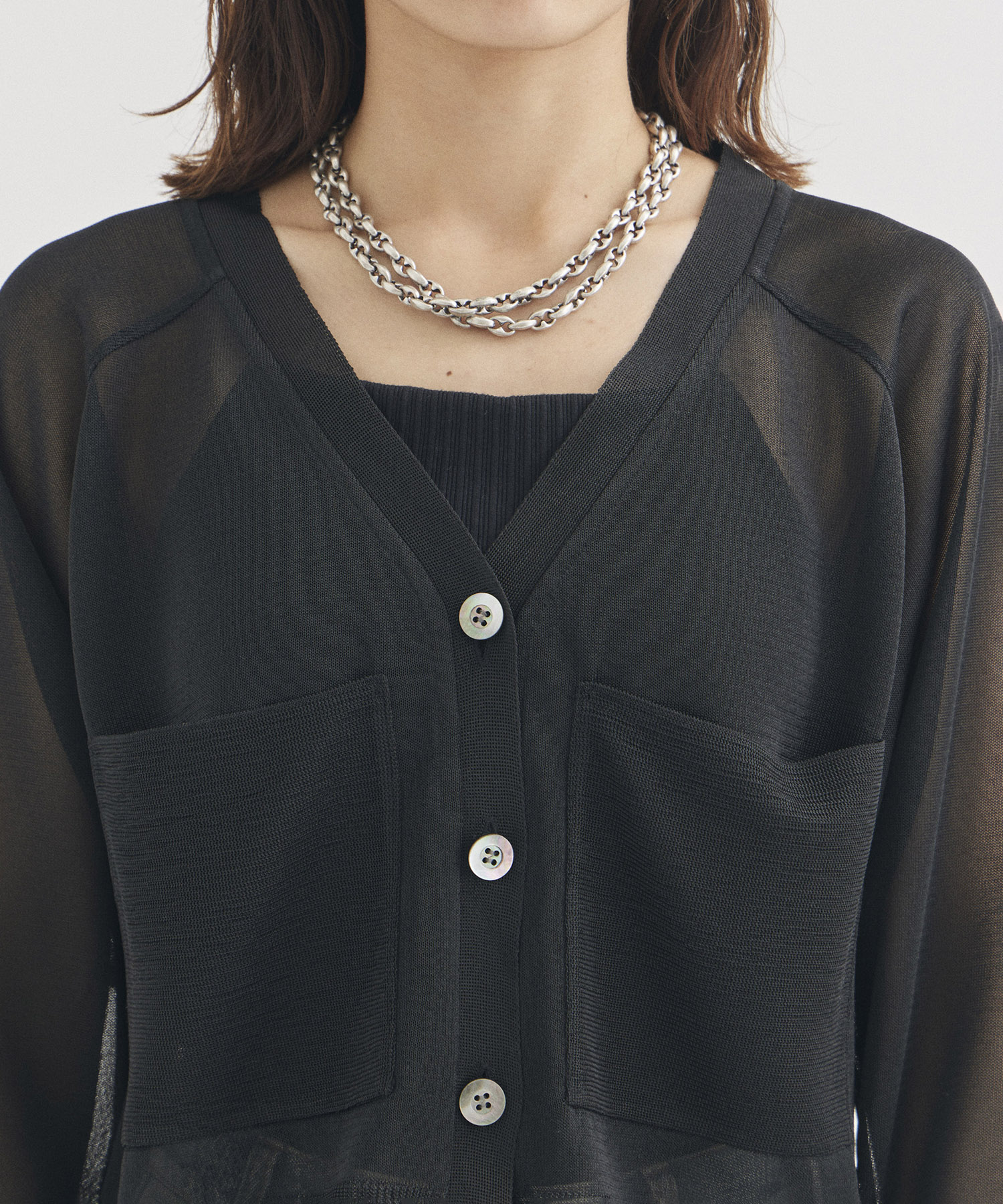 V-Neck Sheer Knit Cardigan STUDIOUS