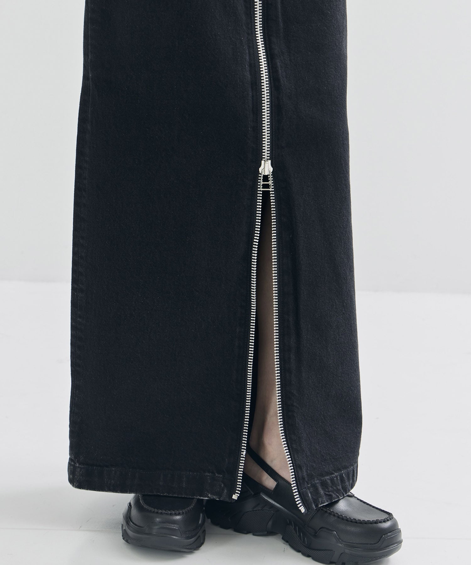 WASHED DENIM ZIPPED LONG SKIRT JOHN LAWRENCE SULLIVAN