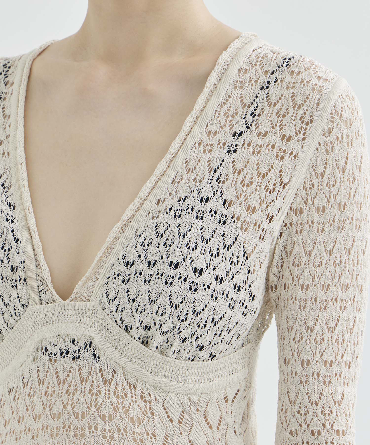 LACE KNIT V-NECK BODYSUITS FETICO