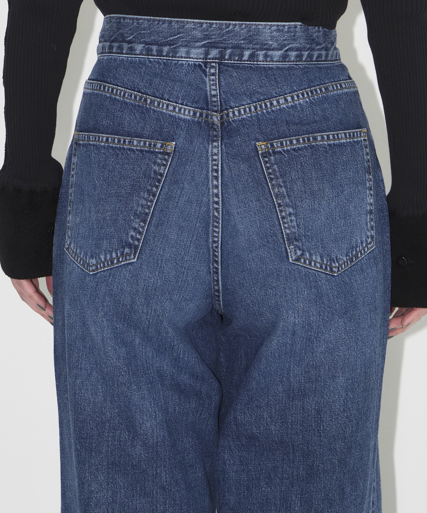 WASHED DENIM WIDE PANTS (SHORT LENGTH) JOHN LAWRENCE SULLIVAN