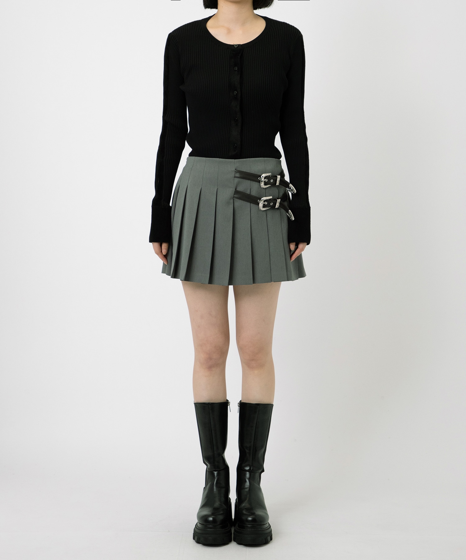 silver buckle pleats skirt tanakadaisuke