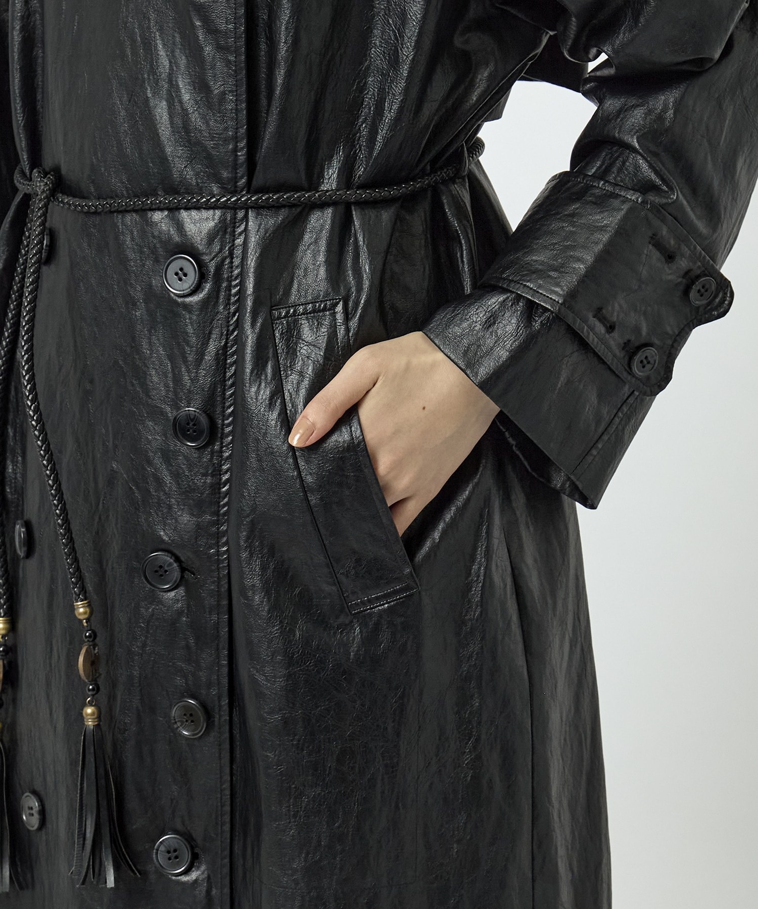 RAFFINE FAKE LEATHER TRENCH COAT AMERI