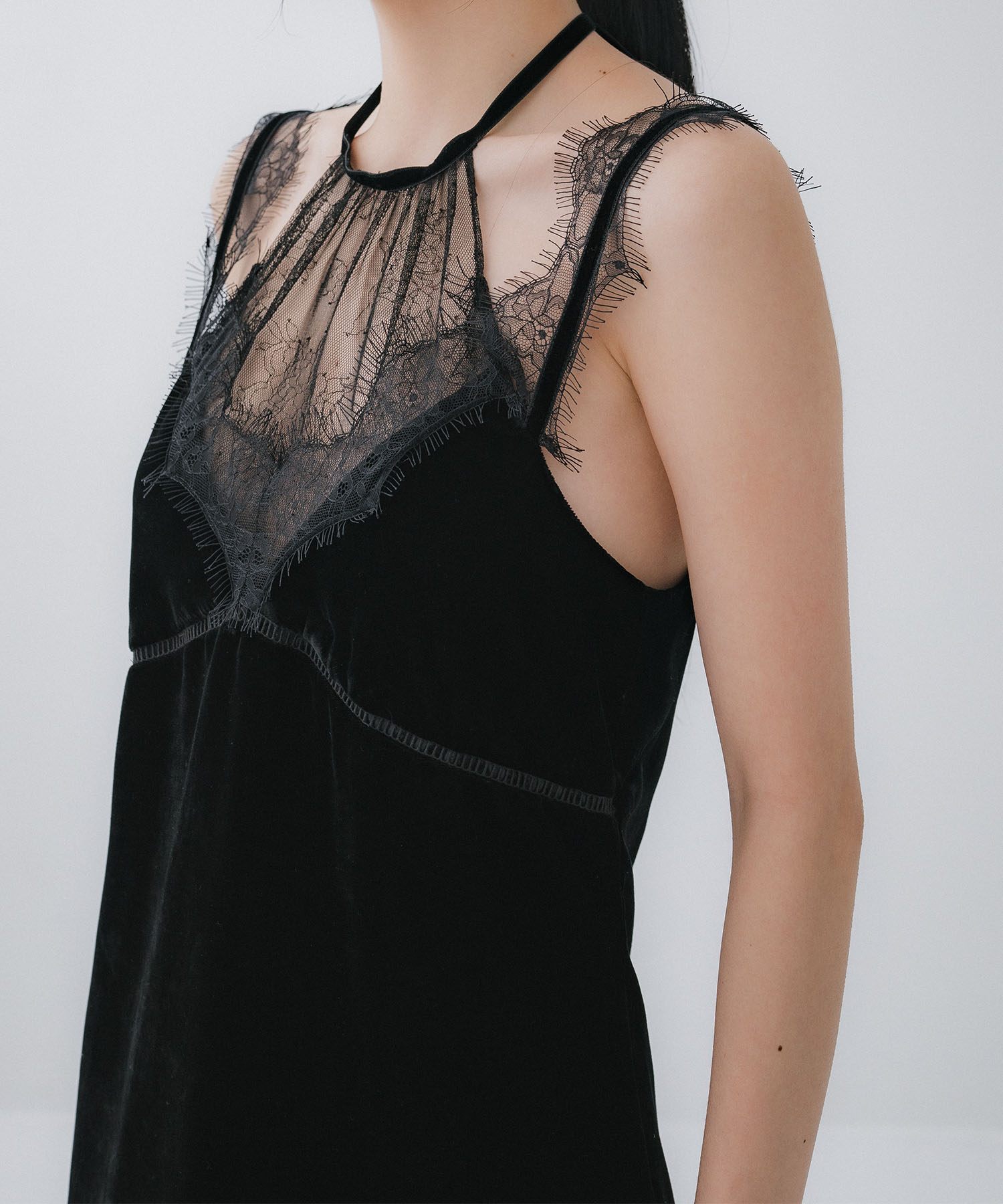 flower lace black velour camisole dress tanakadaisuke