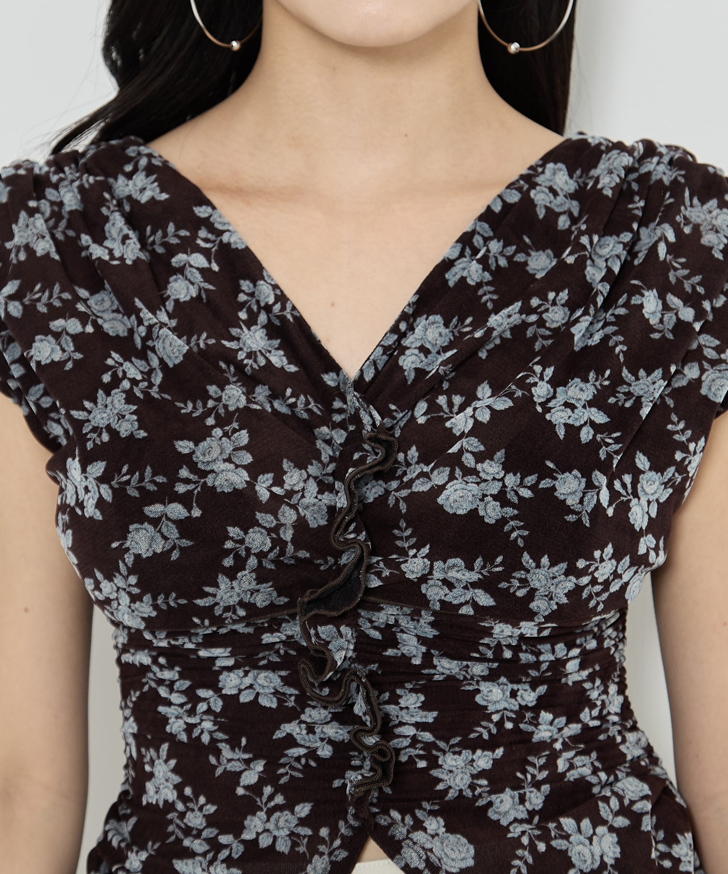 ROSE VELVET TULLE SHIRRING TOP FETICO