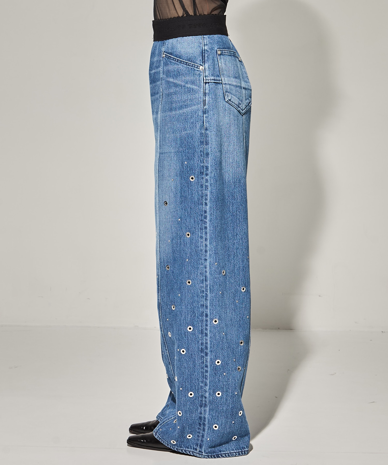 ORGANIC COTTON DENIM WIDE-LEG JEANS WITH STUDS FETICO
