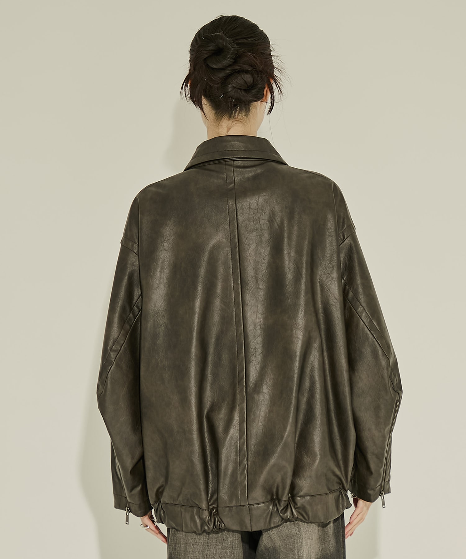Faux Leather Stand Collar Blouson STUDIOUS