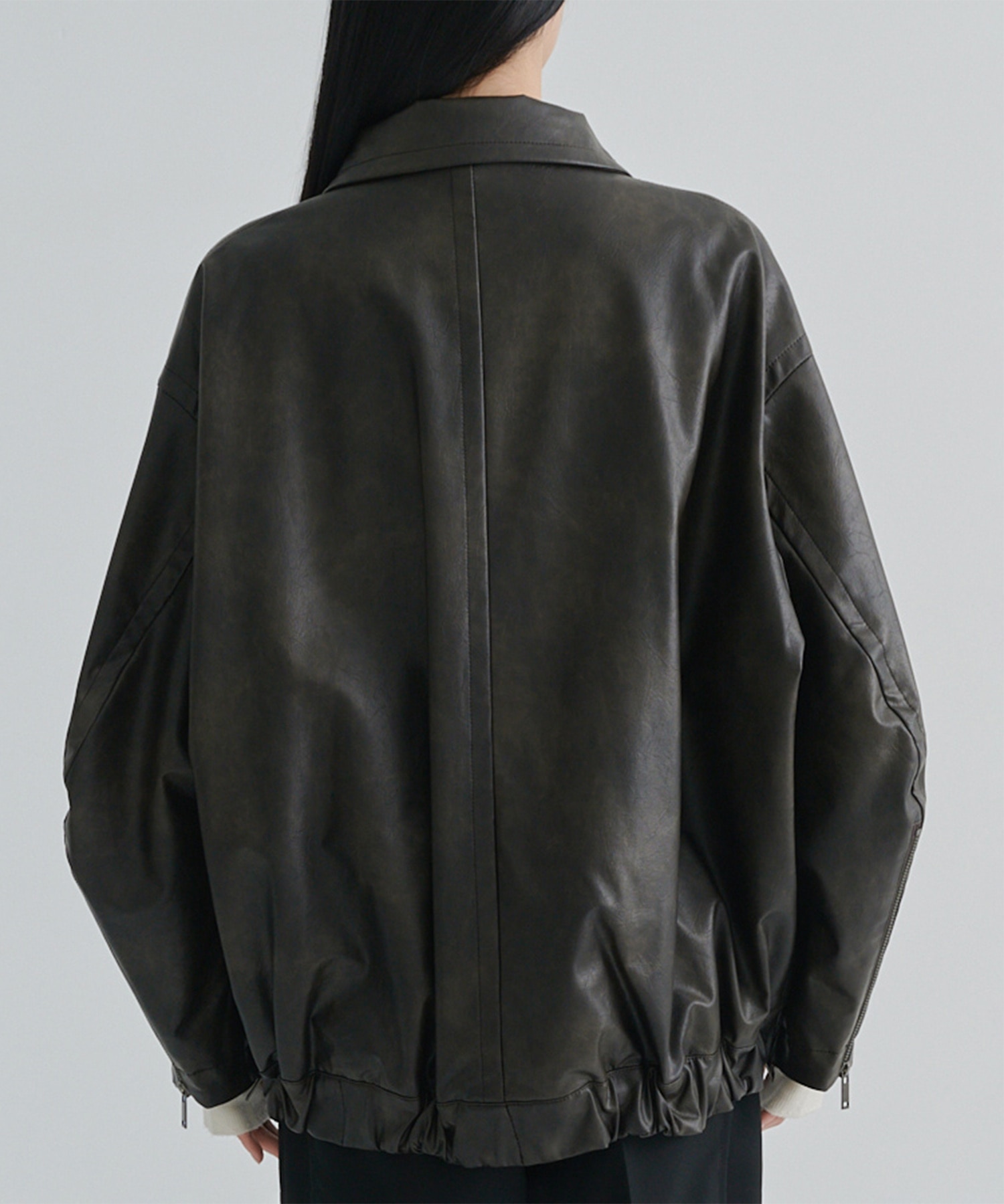 Faux Leather Stand Collar Blouson STUDIOUS