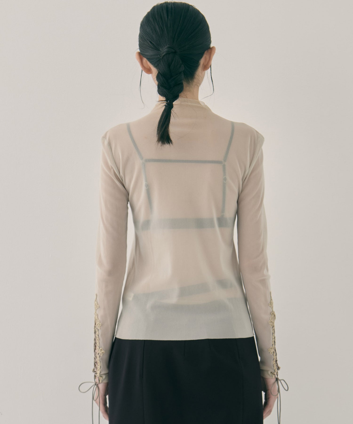 lace up sleeve sheer tops Beige tanakadaisuke