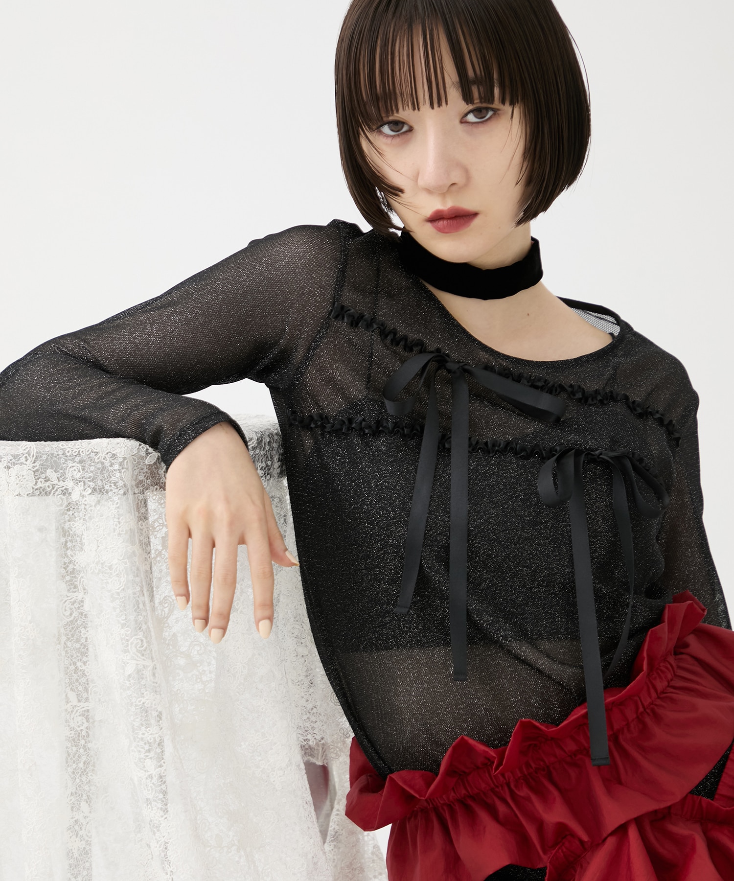別注SHEER RIBON SKIN TOPS HOUGA