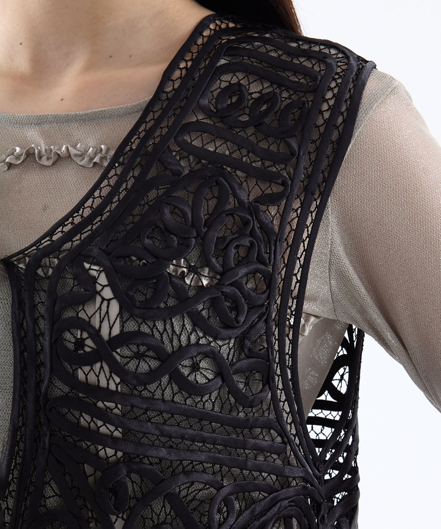 2WAY SATIN BATTEN  LACE VEST AMERI