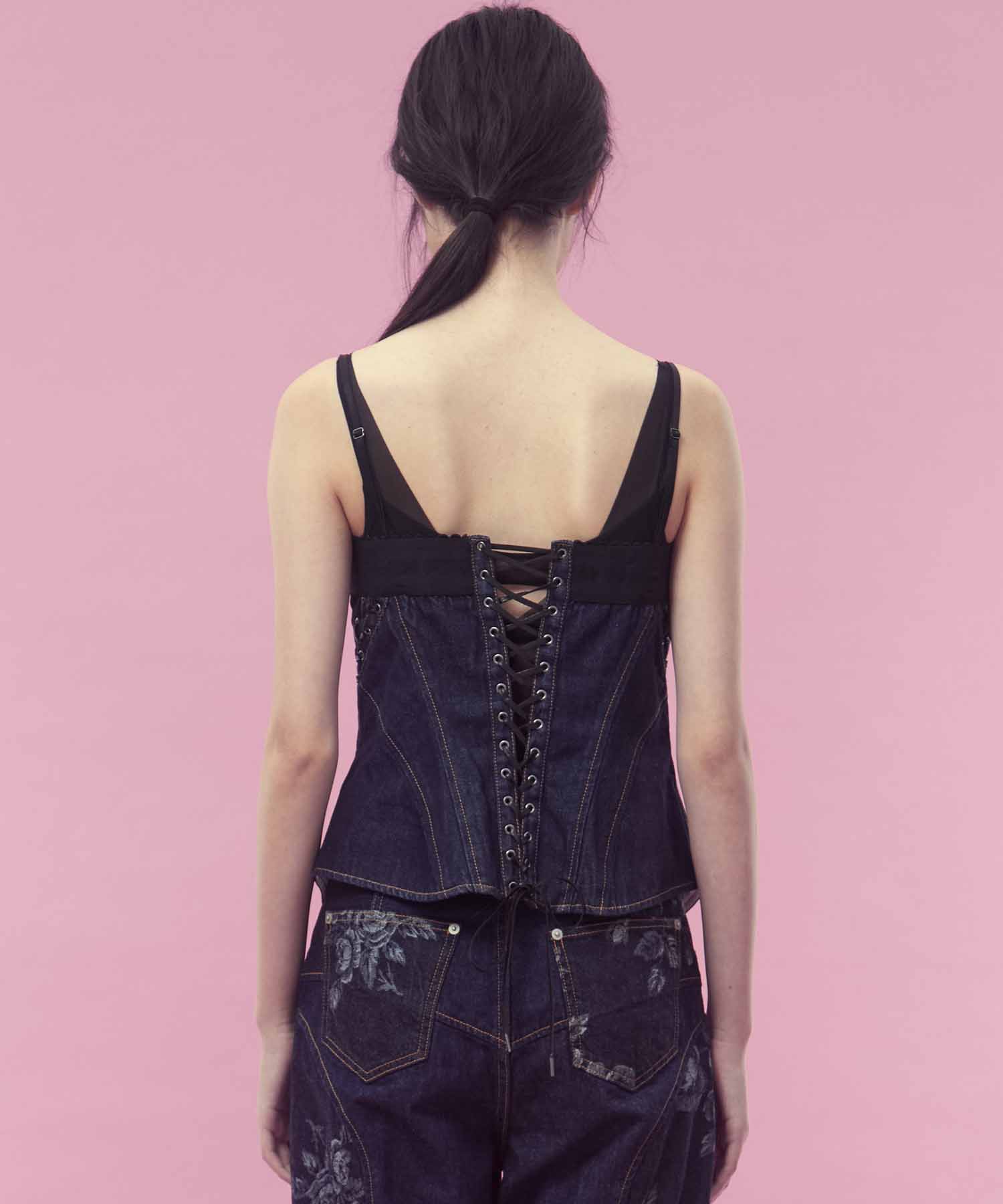Lace up denim bustier FETICO