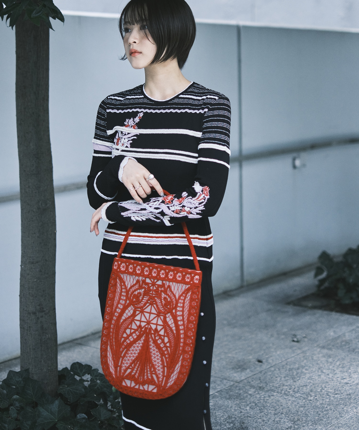 Floral Motif Intarsia Knitted Dress Mame Kurogouchi