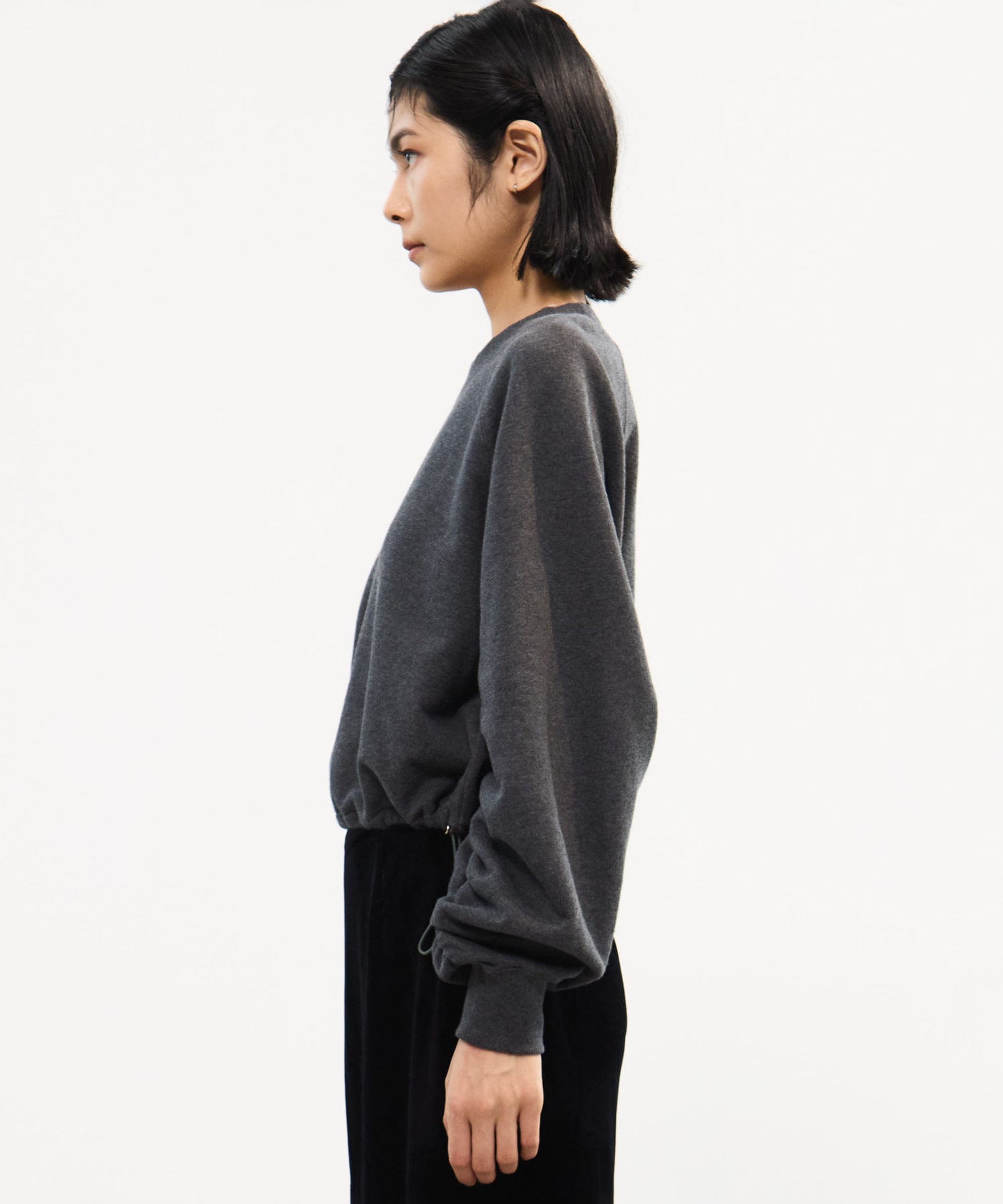 DRAWSTRING GATHER SLEEVE SWEAT SHIRT STUDIOUS